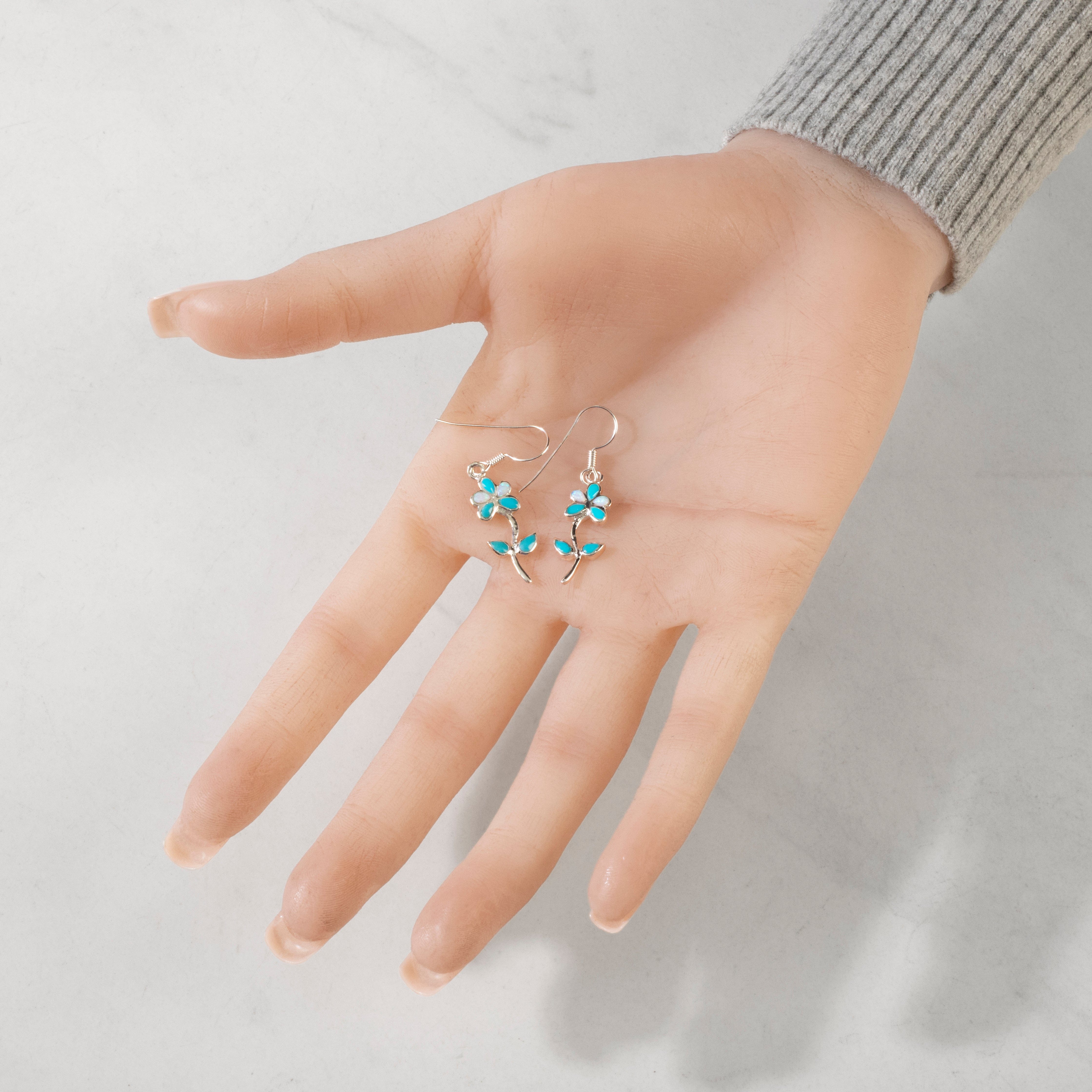 Kalifano Southwest Silver Jewelry Turquoise Flower 925 Sterling Silver USA Handmade Earring with French Hook NME.2236.TQ