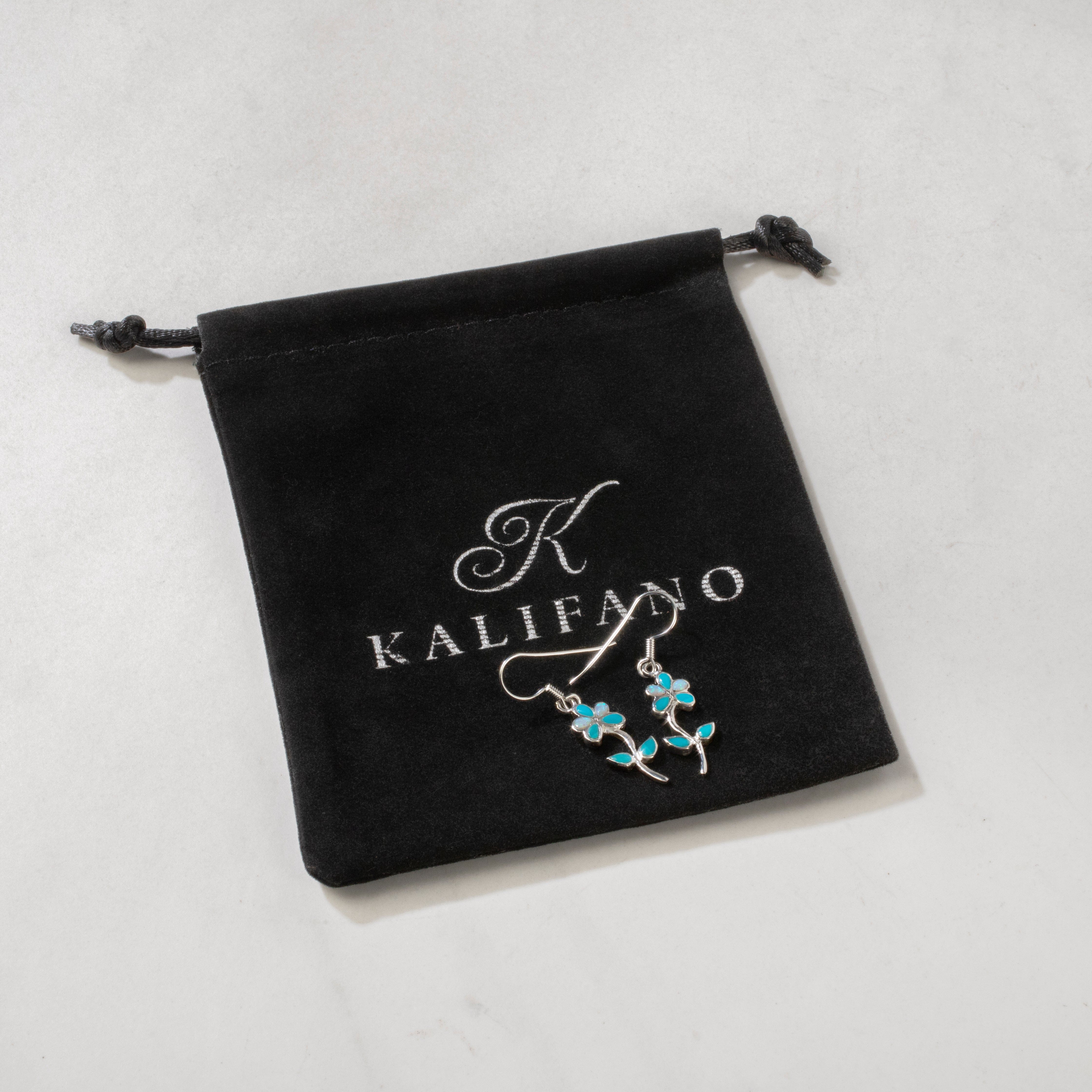 Kalifano Southwest Silver Jewelry Turquoise Flower 925 Sterling Silver USA Handmade Earring with French Hook NME.2236.TQ