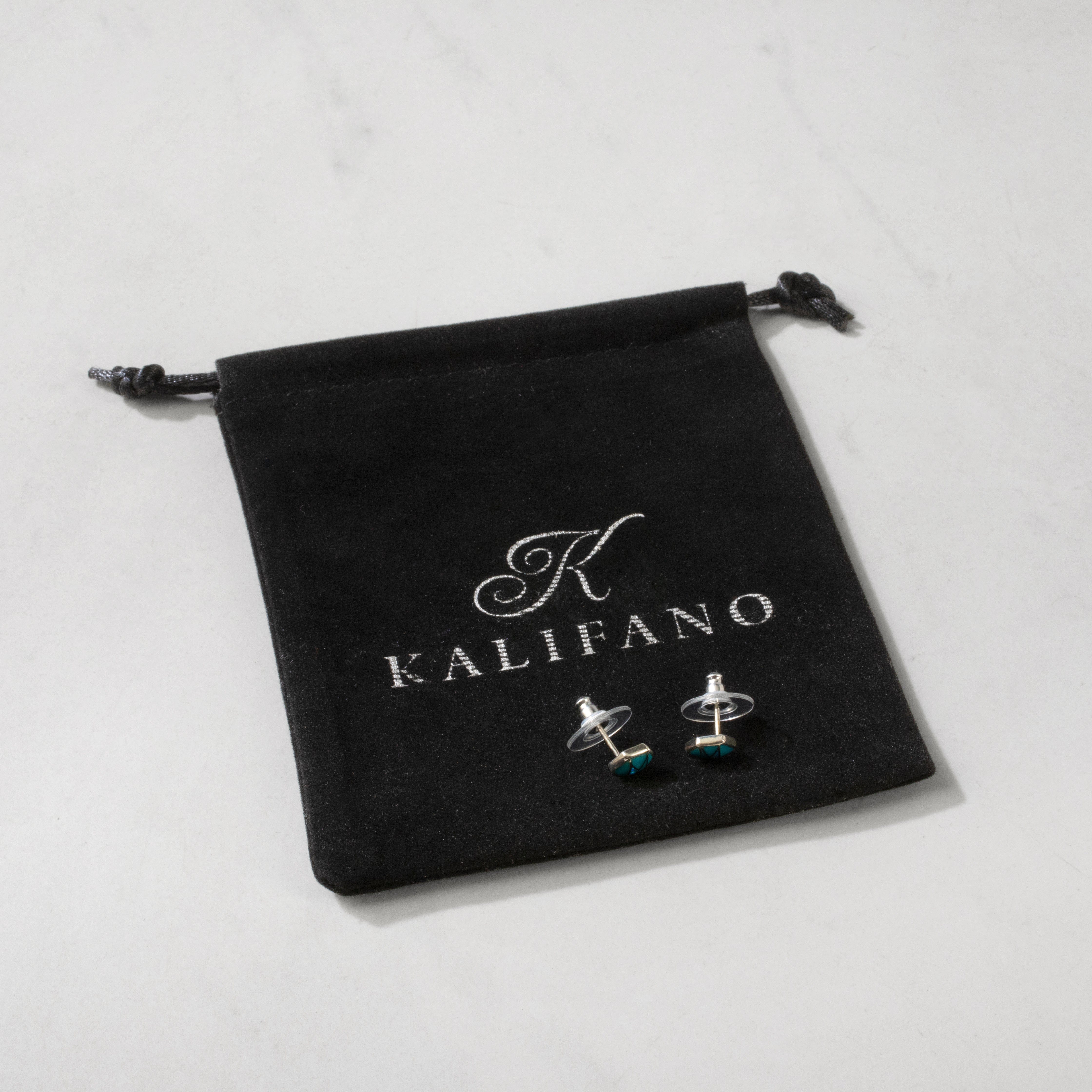Kalifano Southwest Silver Jewelry Turquoise Hexagon 925 Sterling Silver USA Handmade Earrings with Stud Backing NME.2265.TQ