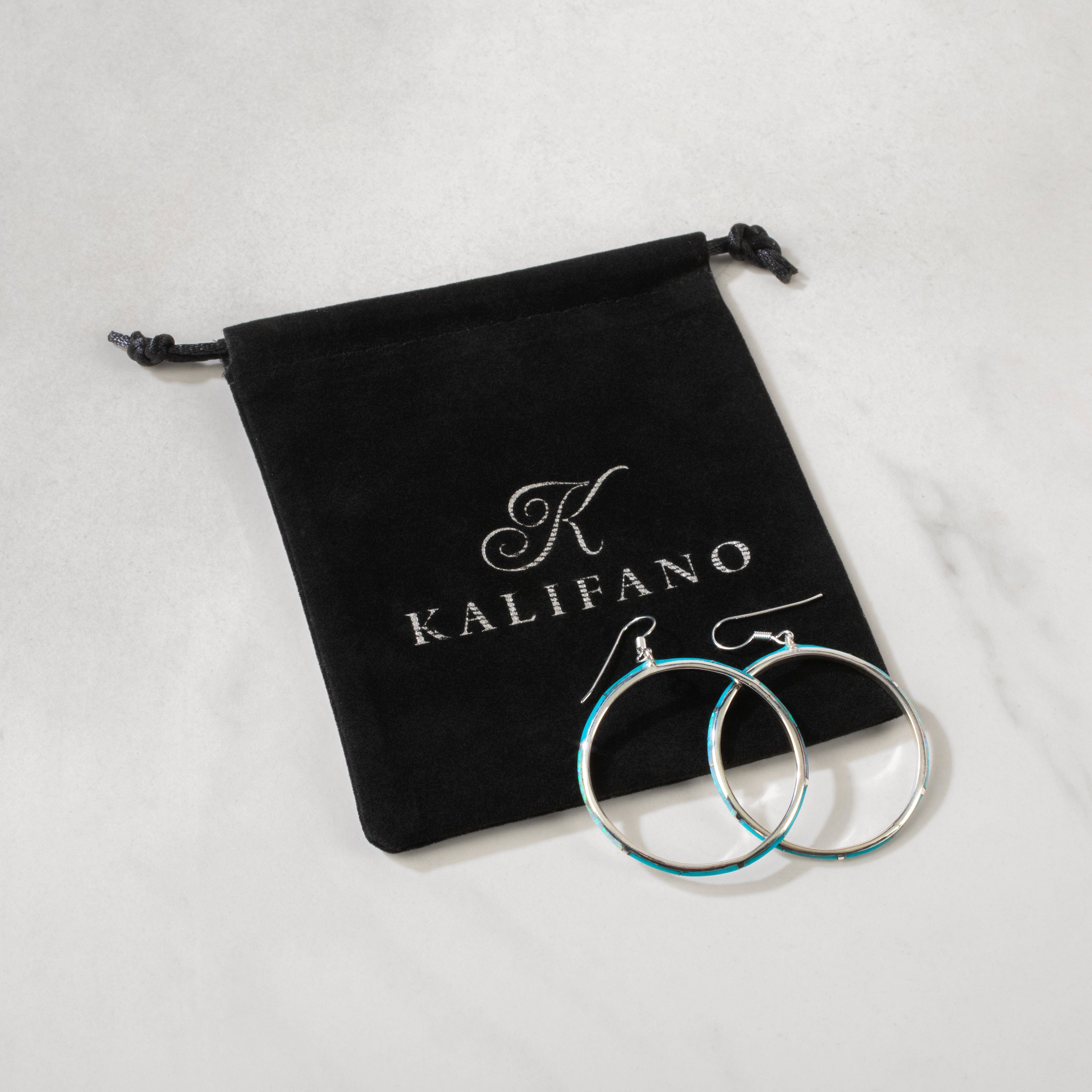 Kalifano Southwest Silver Jewelry Turquoise Hoop 925 Sterling Silver USA Handmade Earrings with French Hook NME.2131.TQ