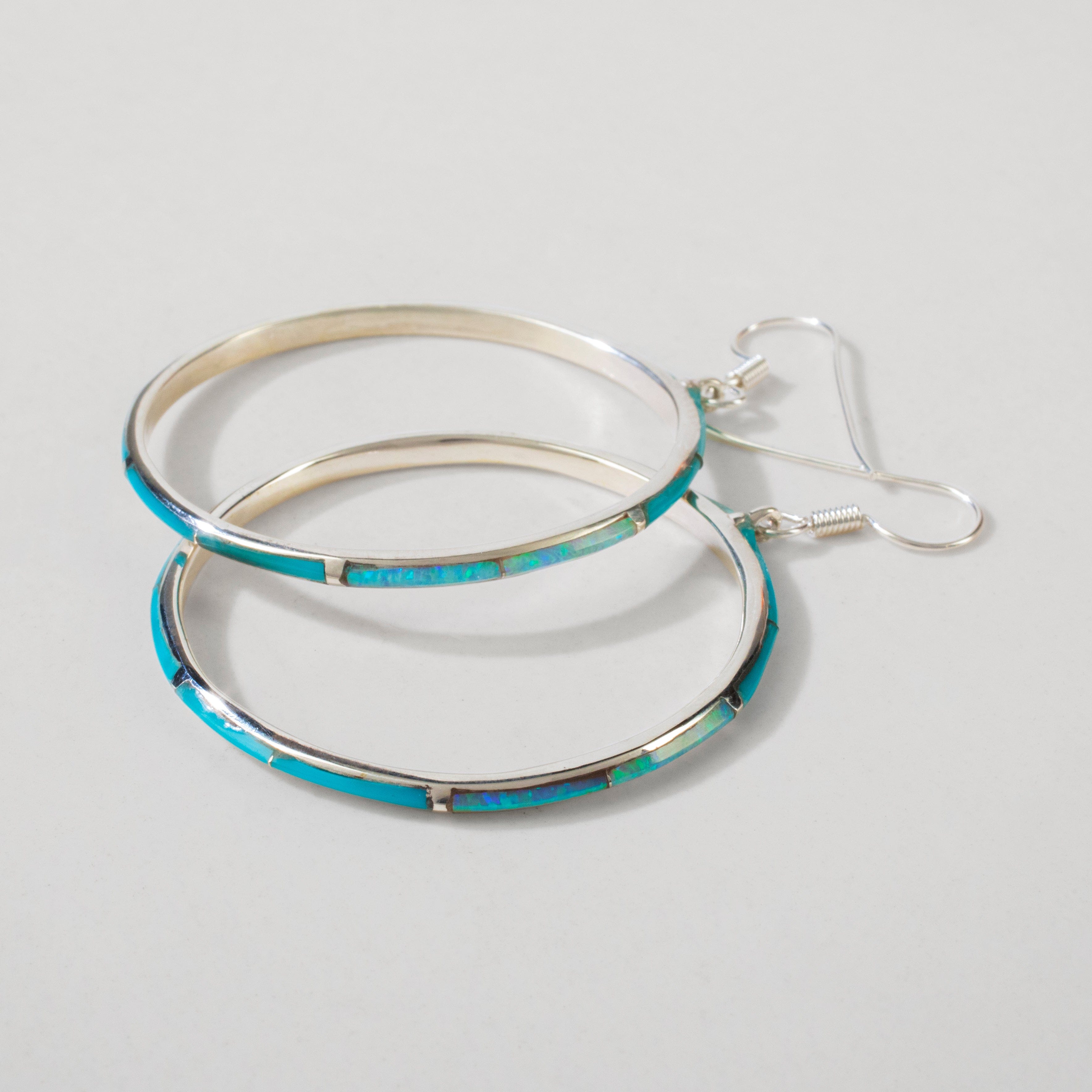 Kalifano Southwest Silver Jewelry Turquoise Hoop 925 Sterling Silver USA Handmade Earrings with French Hook NME.2131.TQ