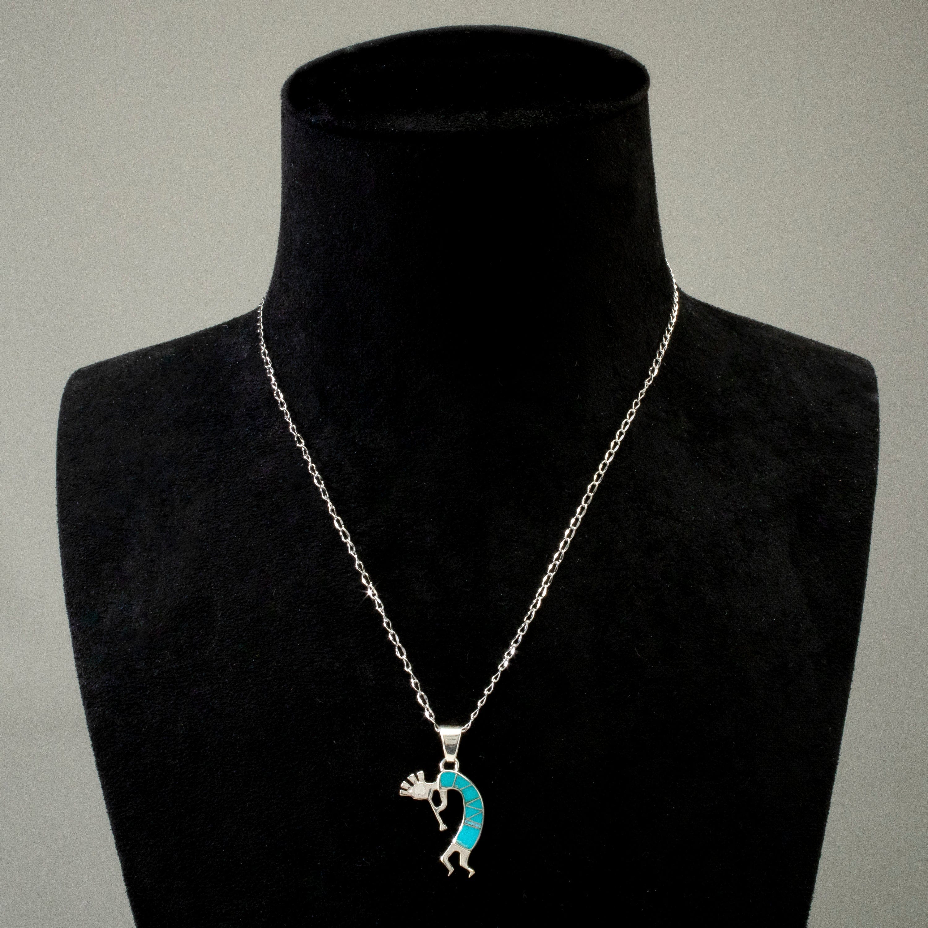 Kalifano Southwest Silver Jewelry Turquoise Kokopelli USA Handmade 925 Sterling Silver Pendant with Opal Accent NMN.0607.TQ
