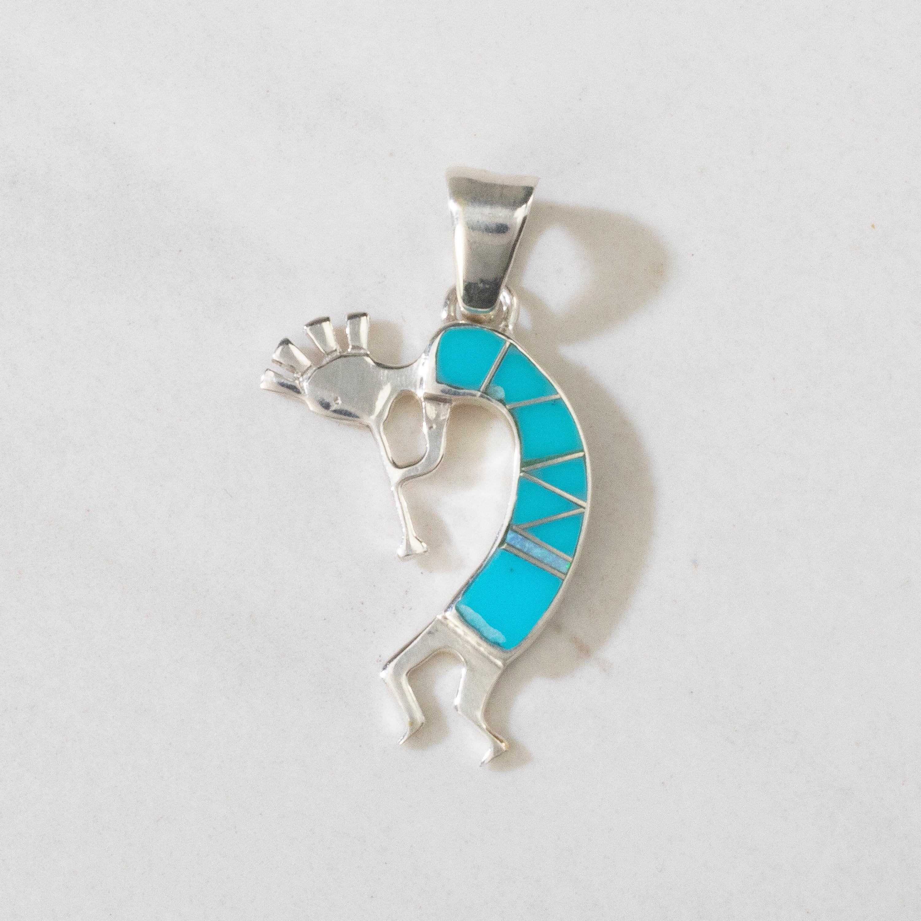 Kalifano Southwest Silver Jewelry Turquoise Kokopelli USA Handmade 925 Sterling Silver Pendant with Opal Accent NMN.0607.TQ