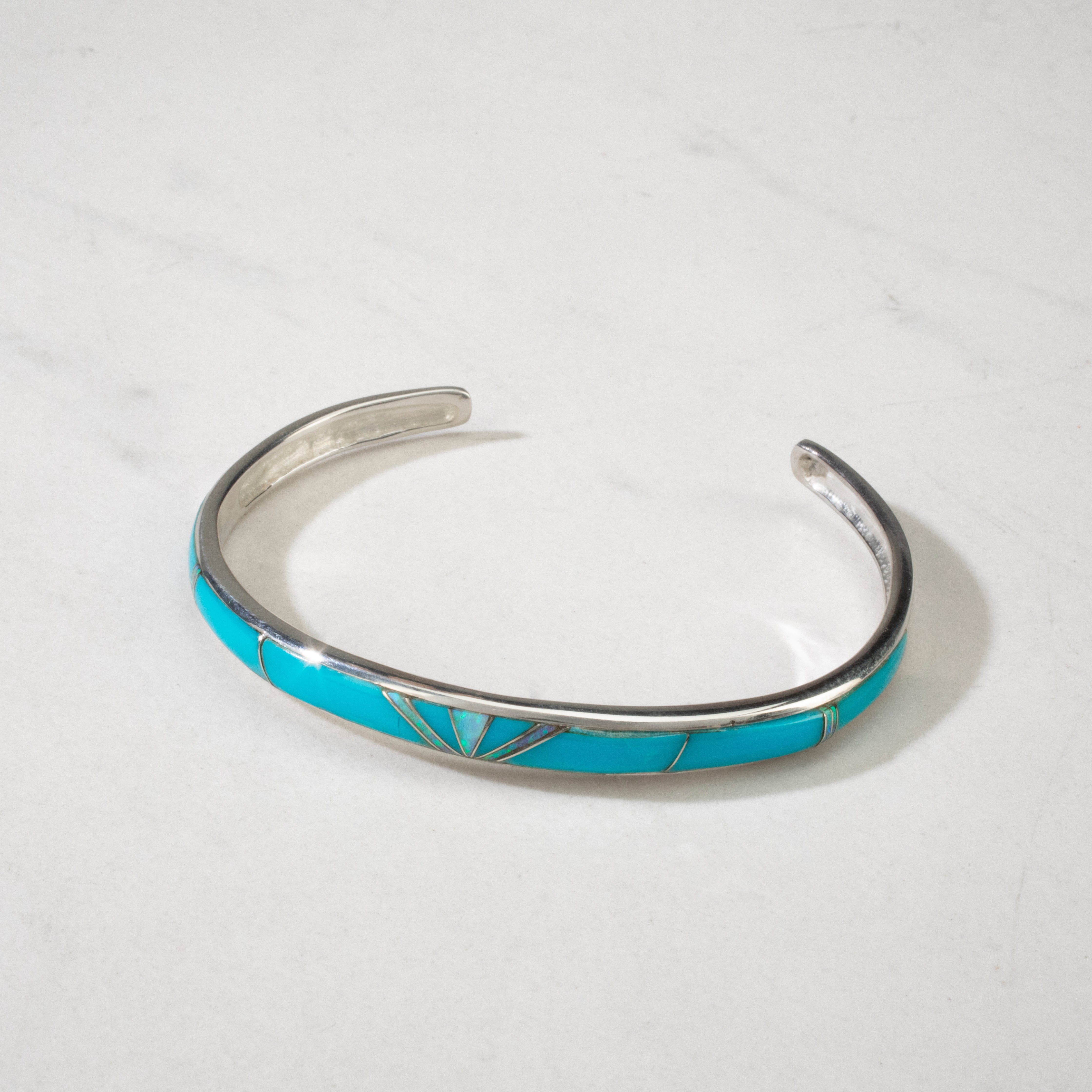 Kalifano Southwest Silver Jewelry Turquoise & Opal USA Handmade 925 Sterling Silver Cuff NMB.0757.TQ