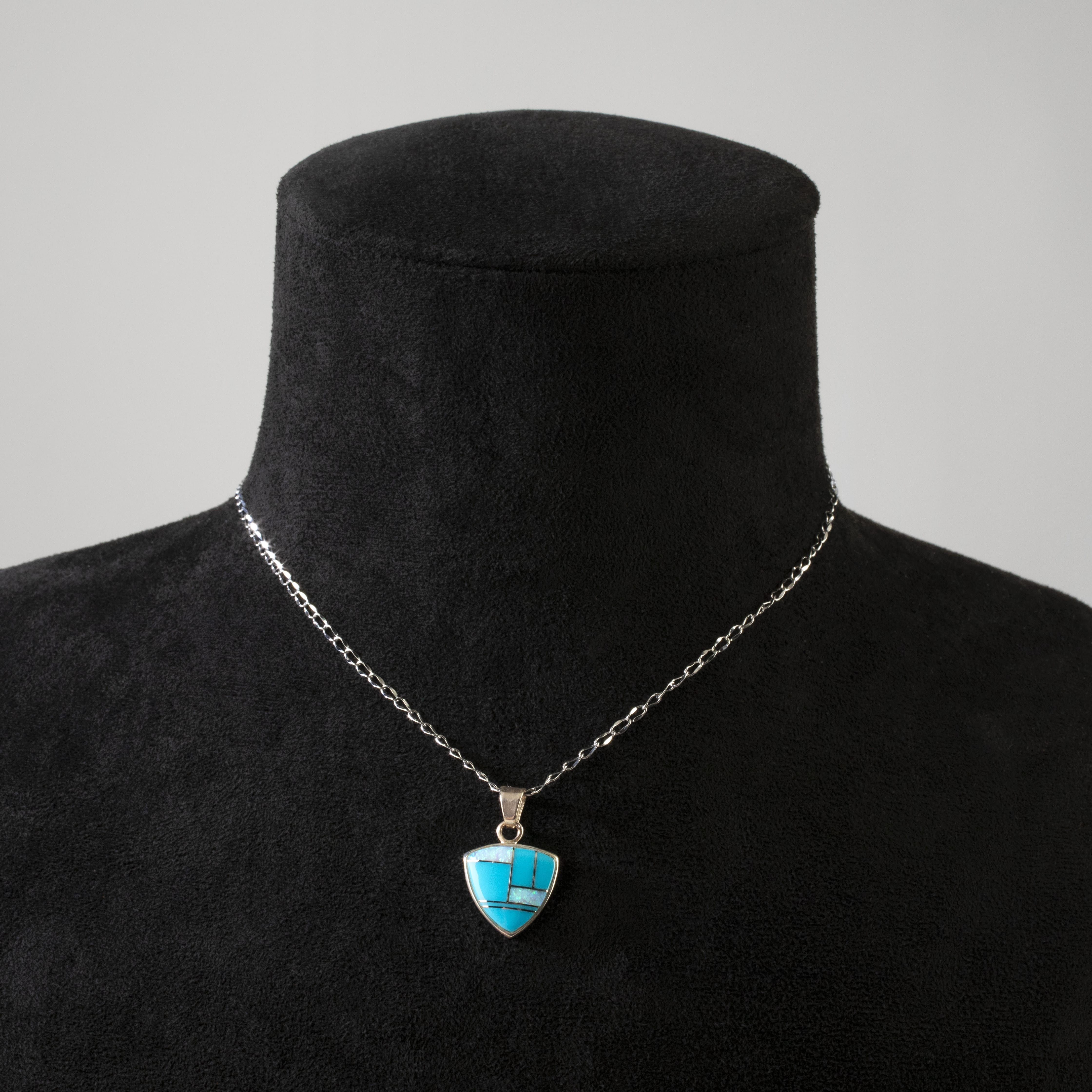 Kalifano Southwest Silver Jewelry Turquoise Shield 925 Sterling Silver USA Handmade Pendant with Opal Accent NMN.2242.TQ