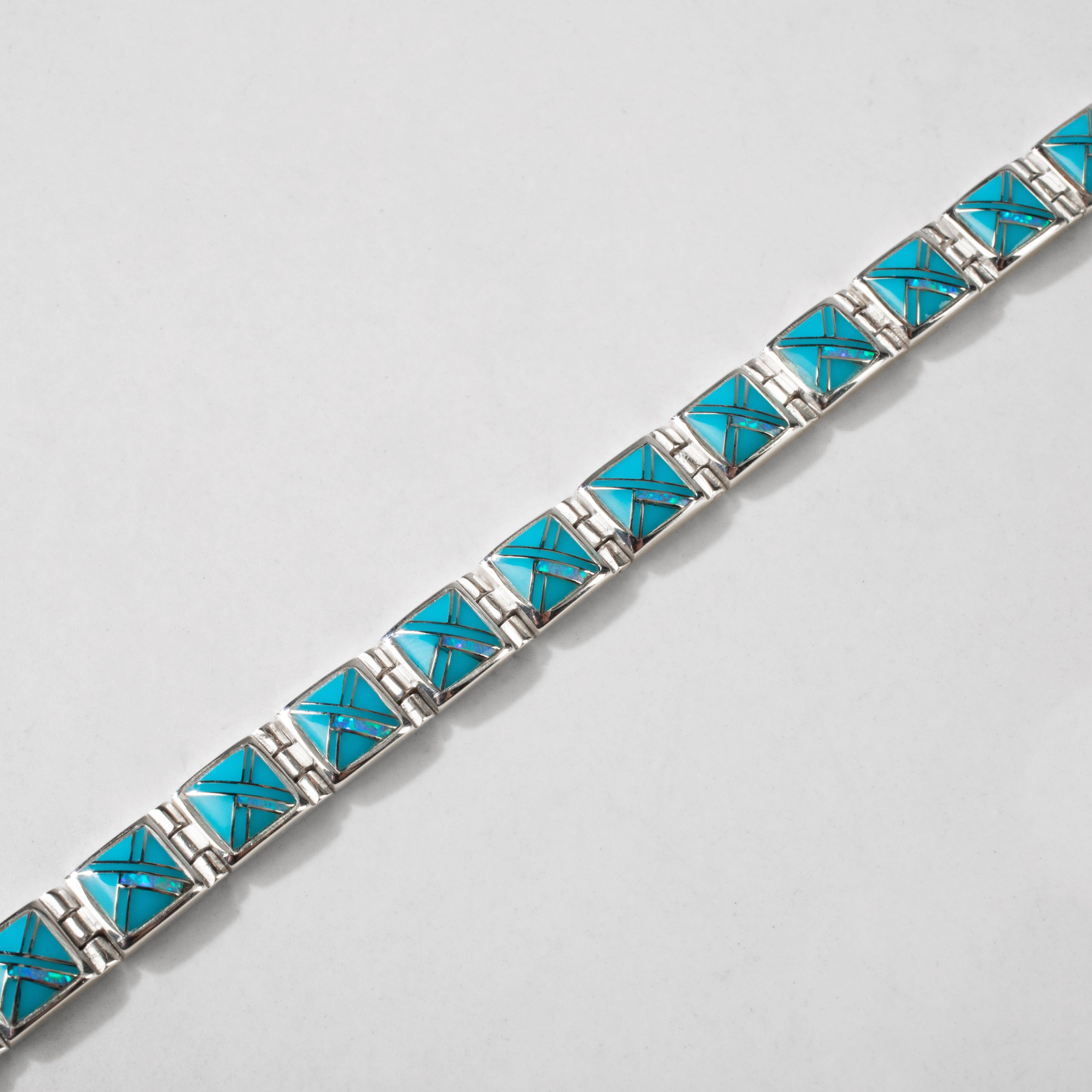 Kalifano Southwest Silver Jewelry Turquoise Square 925 Sterling Silver Bracelet USA Handmade with Opal Accent NMB.0245.TQ