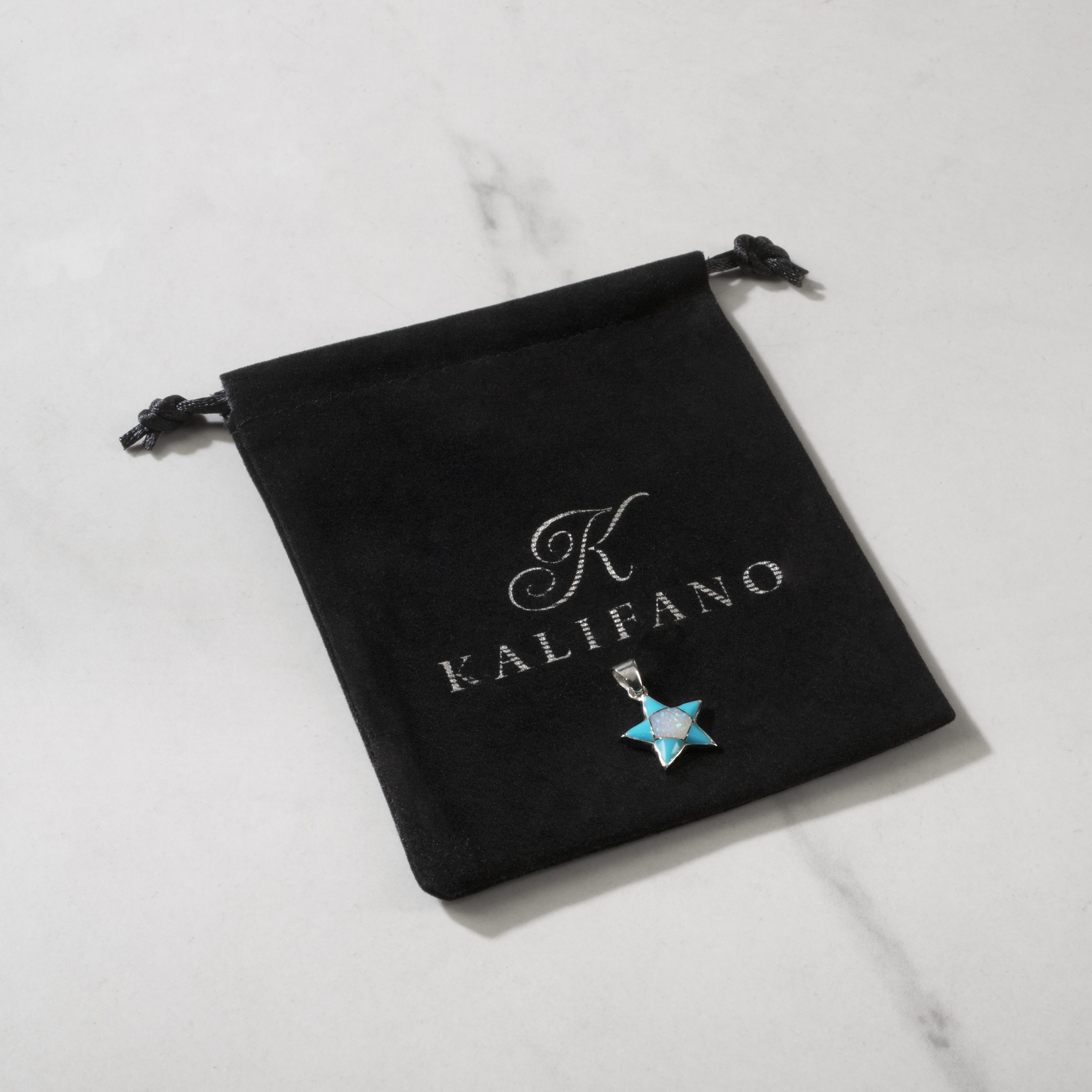 Kalifano Southwest Silver Jewelry Turquoise Star 925 Sterling Silver Pendant USA Handmade with Opal Accent NMN.2243.TQ