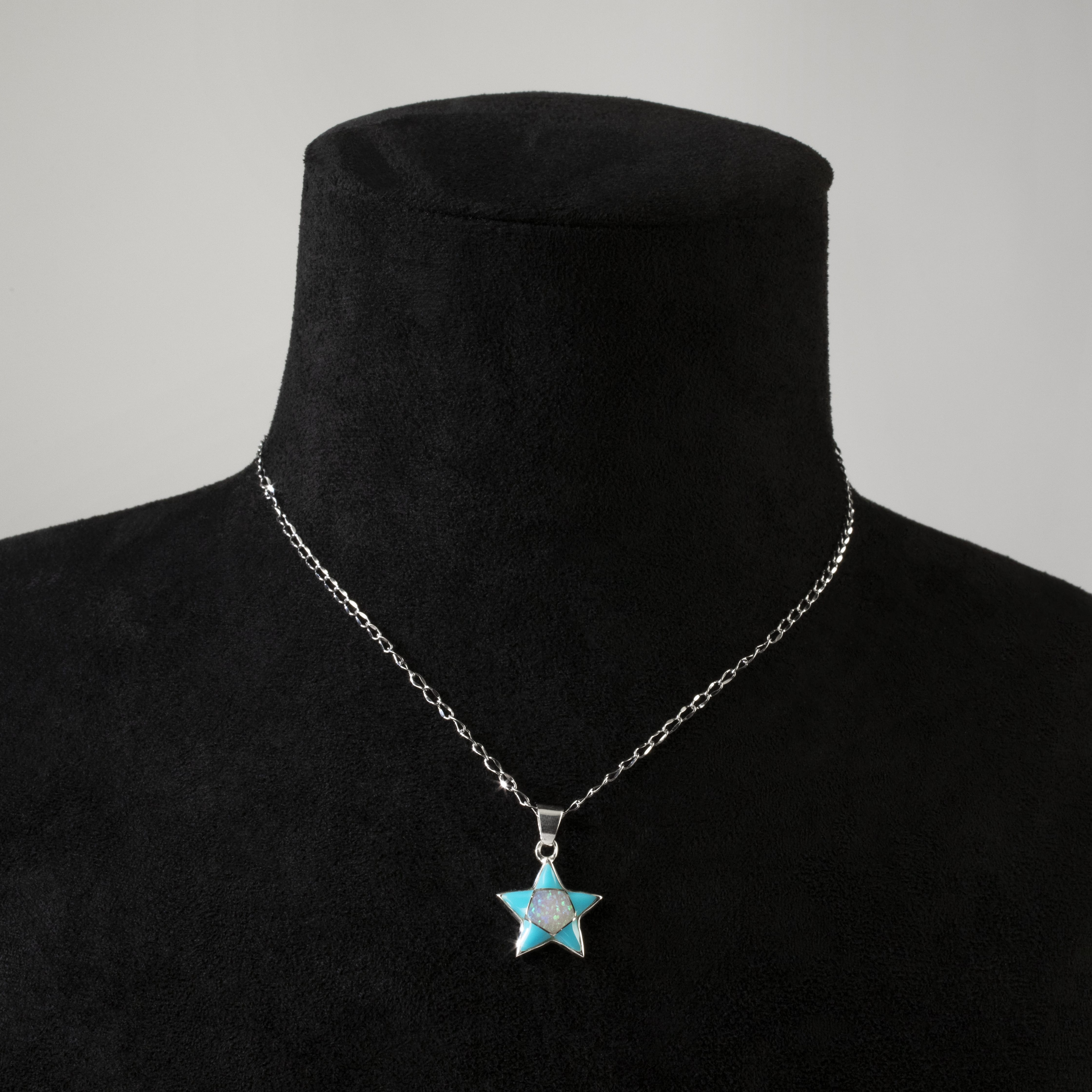 Kalifano Southwest Silver Jewelry Turquoise Star 925 Sterling Silver Pendant USA Handmade with Opal Accent NMN.2243.TQ