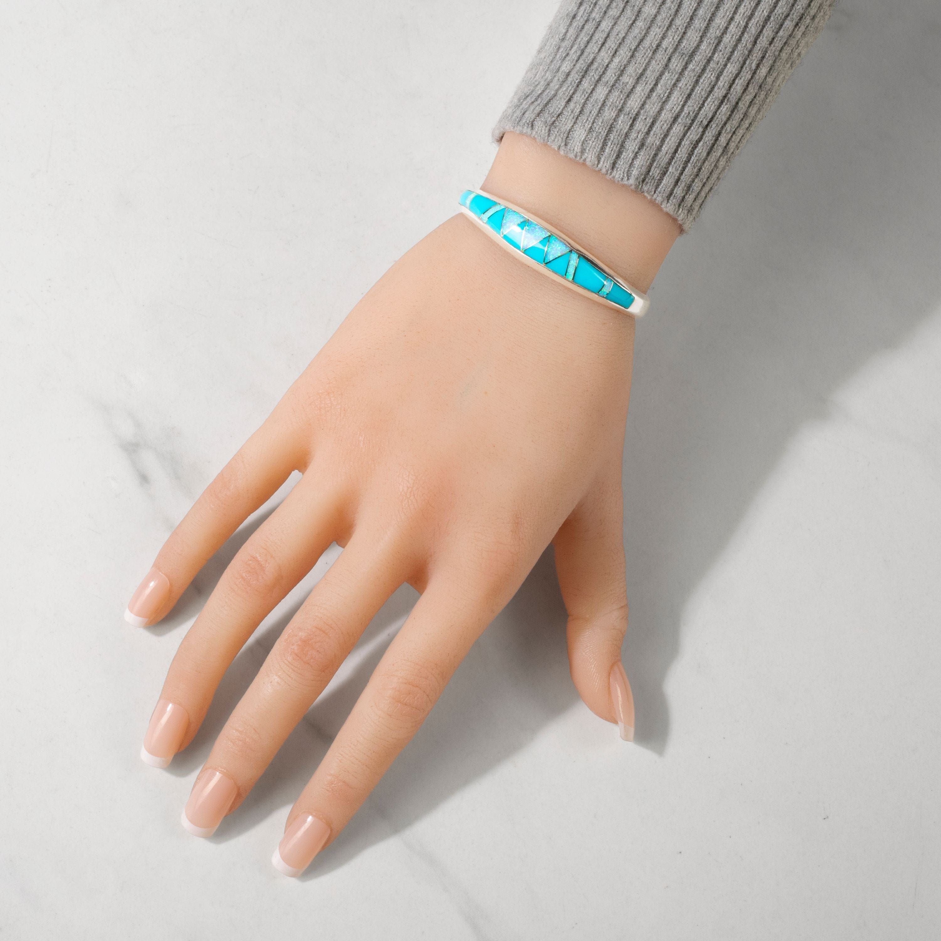 Kalifano Southwest Silver Jewelry Turquoise USA Handmade 925 Sterling Silver Cuff with Opal Accent NMB.0758S.TQ