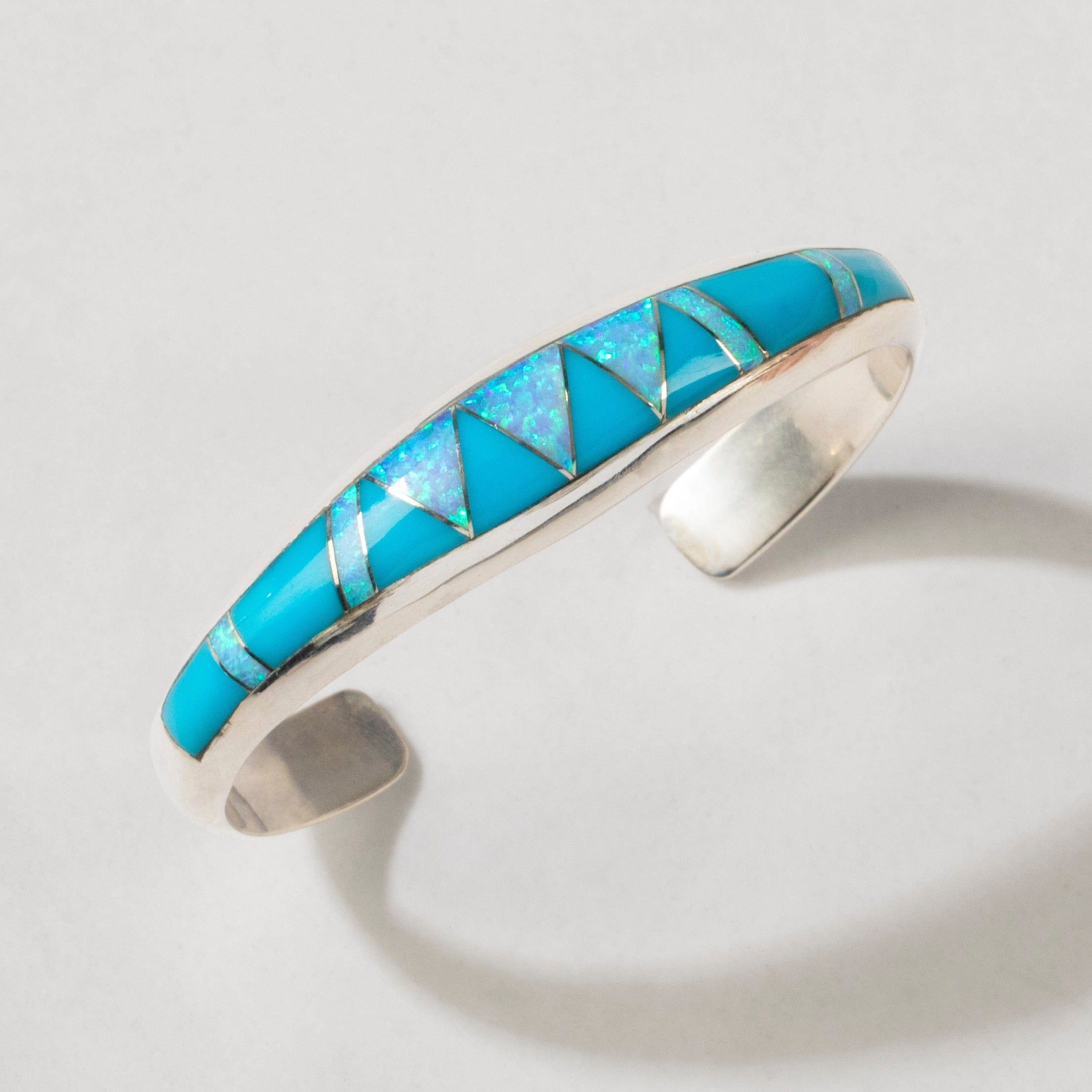 Kalifano Southwest Silver Jewelry Turquoise USA Handmade 925 Sterling Silver Cuff with Opal Accent NMB.0758S.TQ