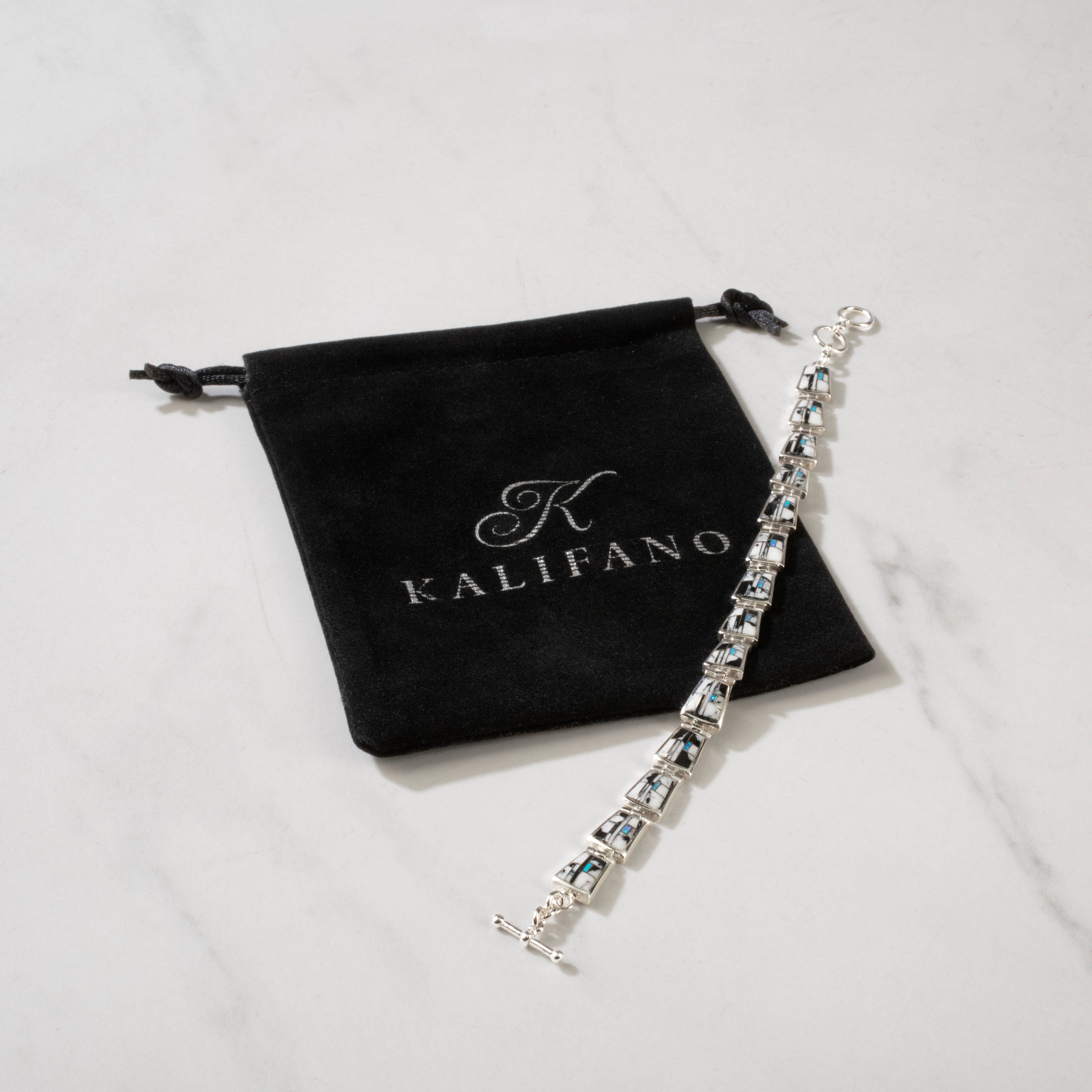 Kalifano Southwest Silver Jewelry White Buffalo 925 Sterling Silver USA Handmade Bracelet with Opal Accent NMB.0240.WB