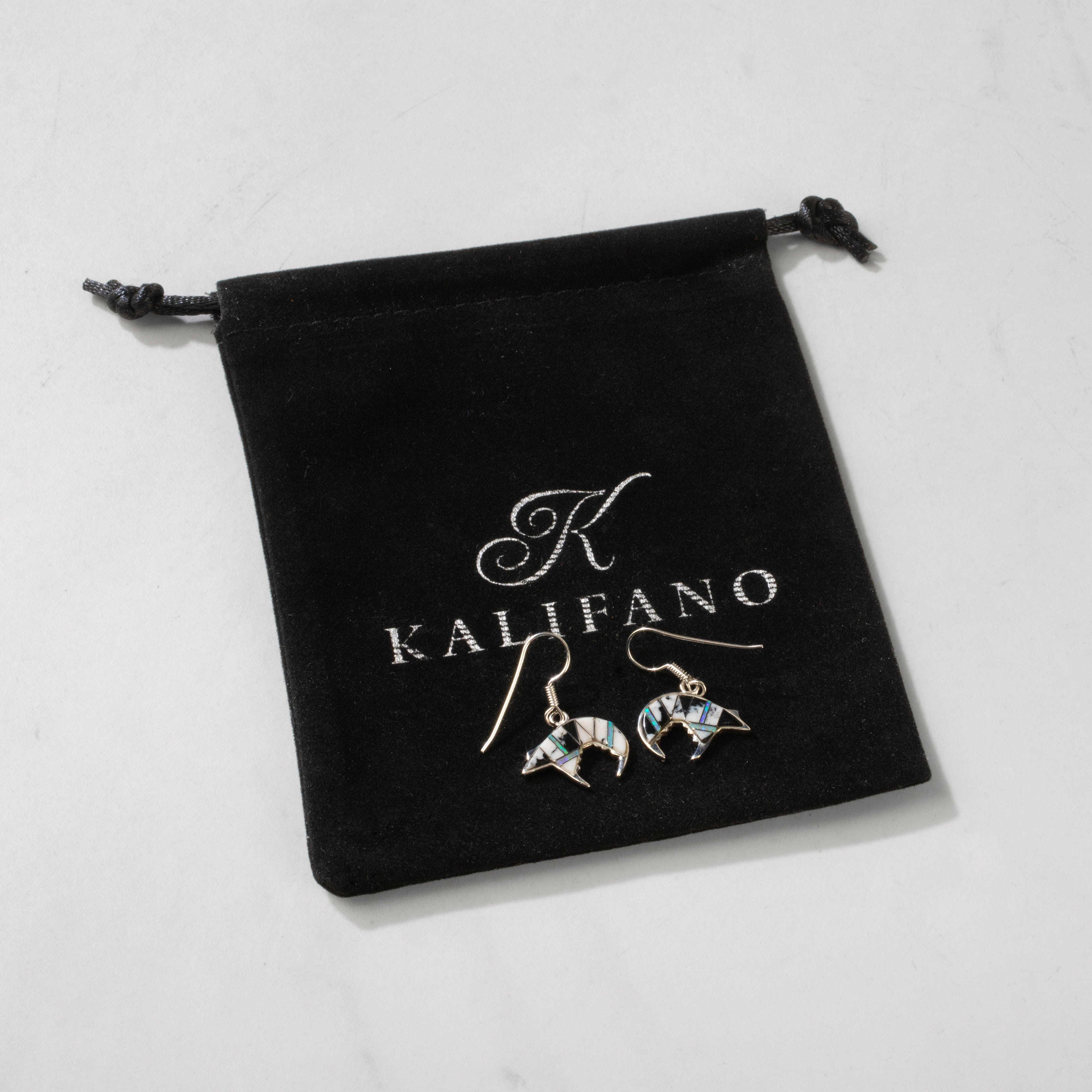 Kalifano Southwest Silver Jewelry White Buffalo Bear 925 Sterling Silver Earring USA Handmade with French Hook NME.0755.WB