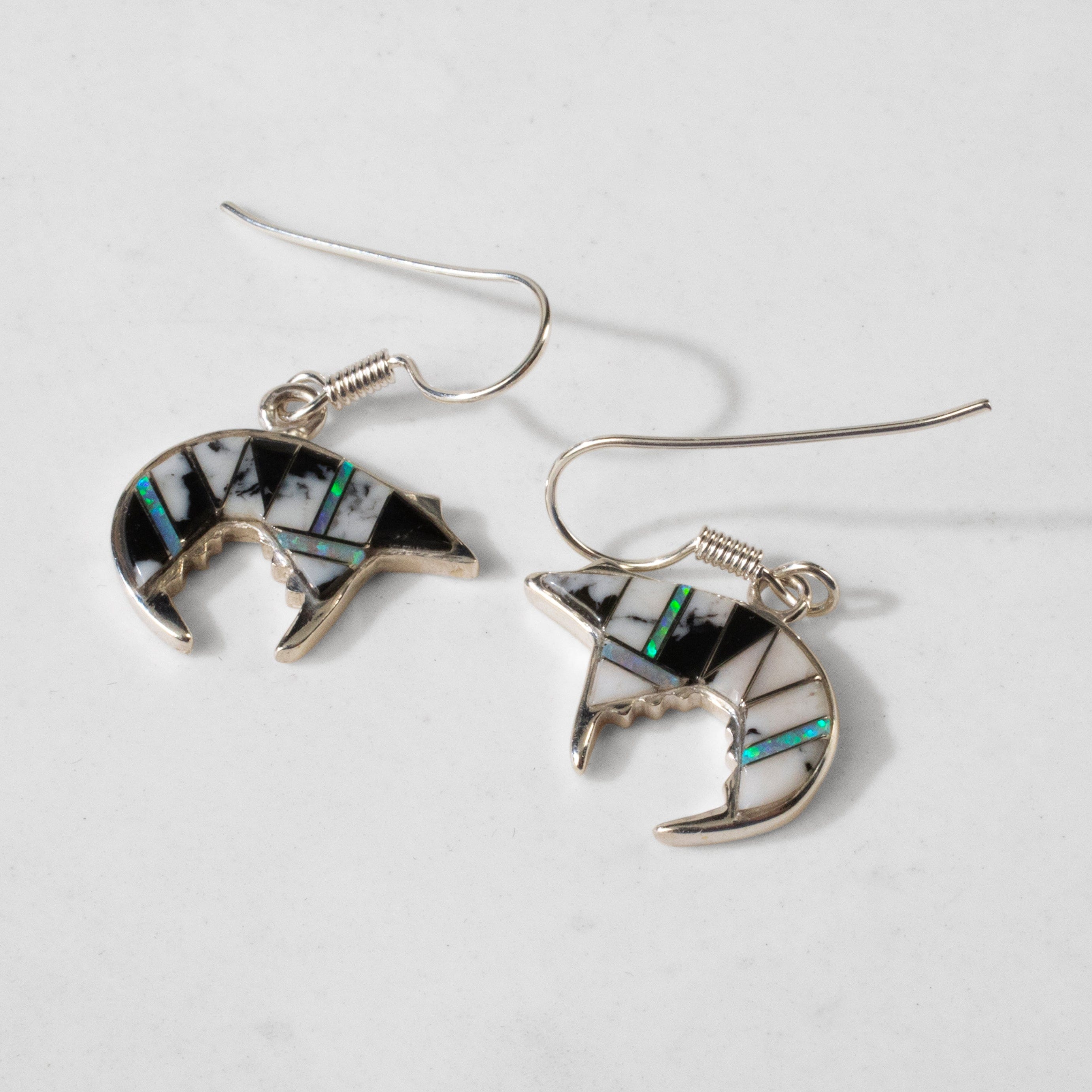 Kalifano Southwest Silver Jewelry White Buffalo Bear 925 Sterling Silver Earring USA Handmade with French Hook NME.0755.WB