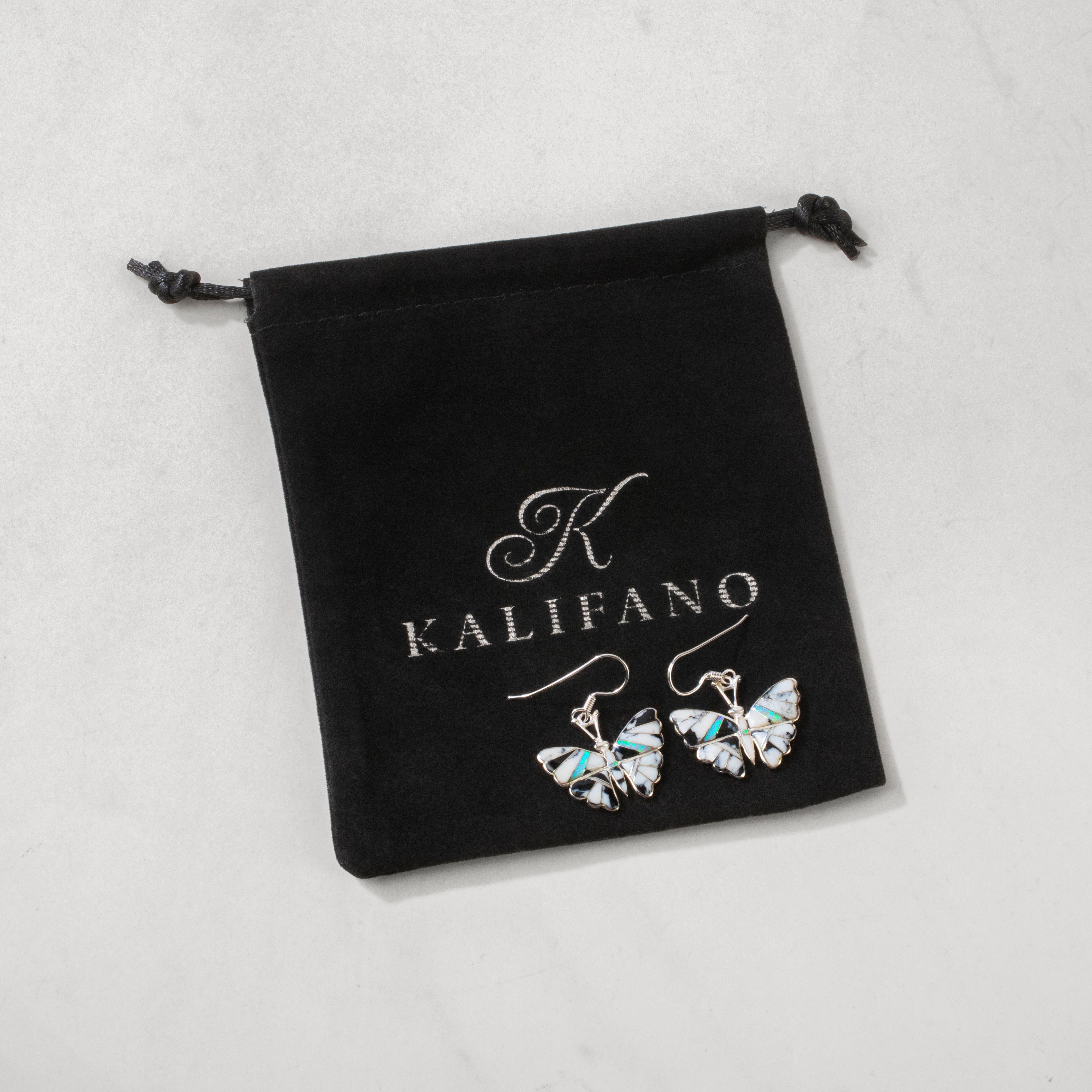 Kalifano Southwest Silver Jewelry White Buffalo Butterfly 925 Sterling Silver USA Handmade Earrings with French Hook NME.2336.WB