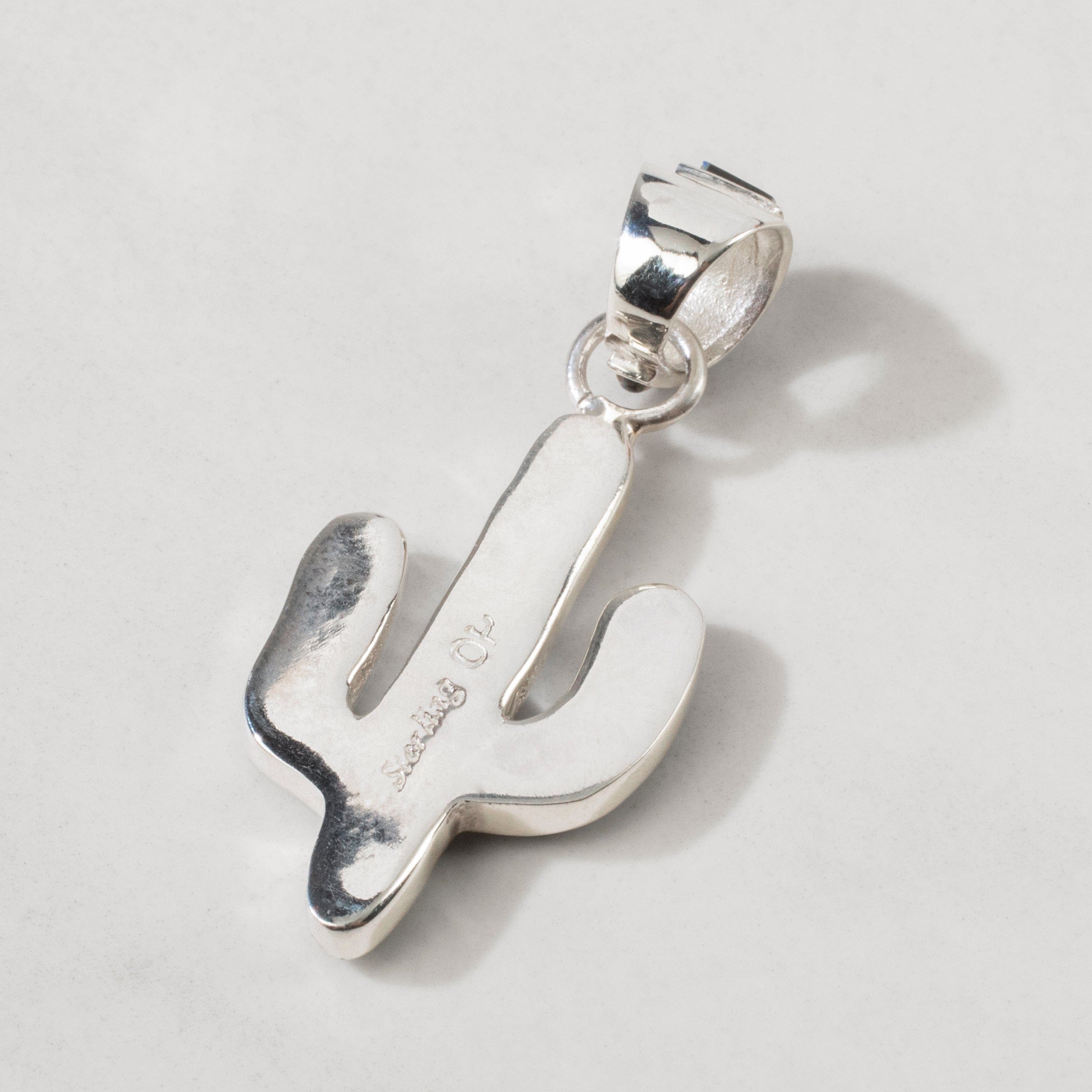 Kalifano Southwest Silver Jewelry White Buffalo Cactus 925 Sterling Silver Pendant USA Handmade with Opal Accent NMN.0602.WB