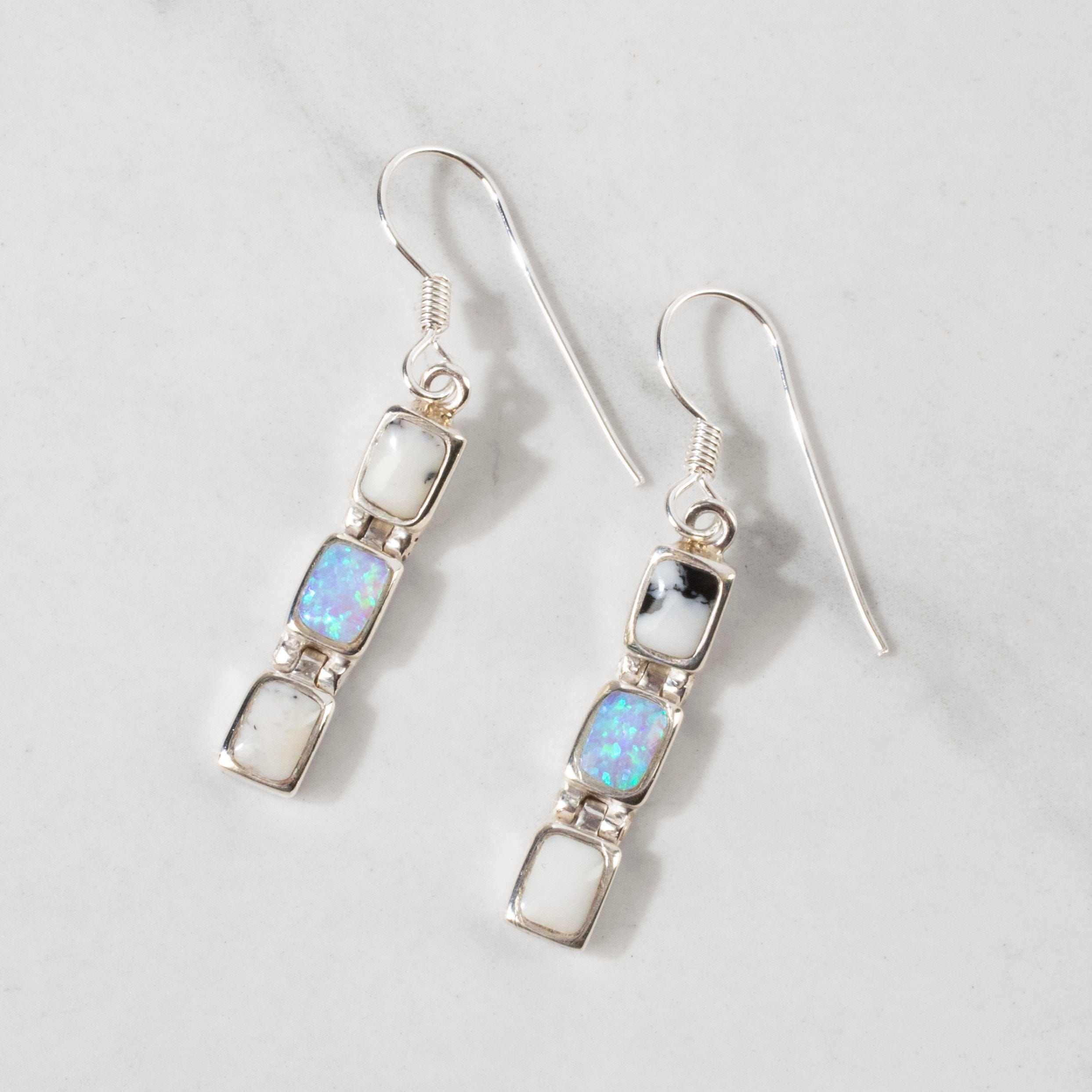 Kalifano Southwest Silver Jewelry White Buffalo Dangling 925 Sterling Silver USA Handmade Earring with French Hook NME.0207.WB