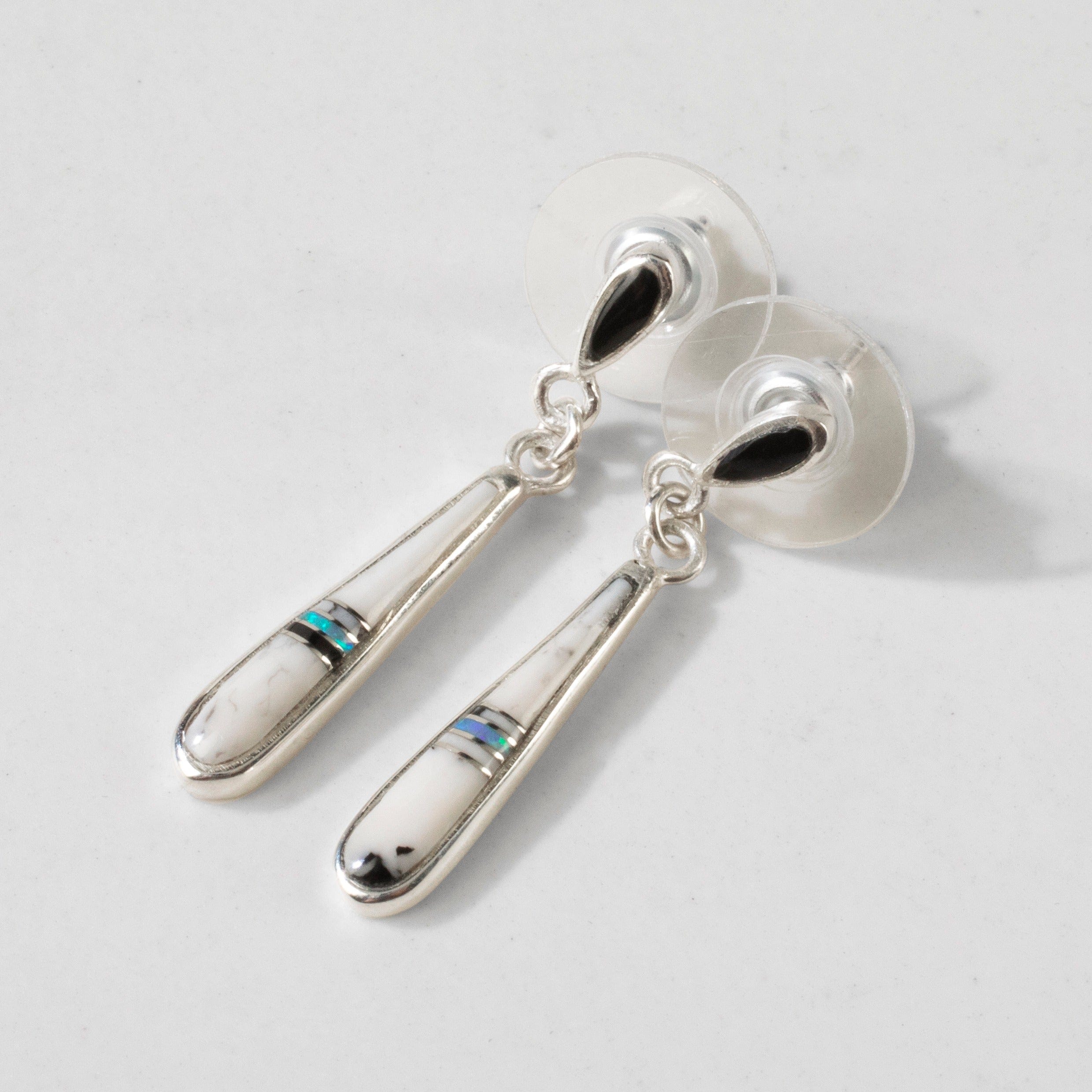 Kalifano Southwest Silver Jewelry White Buffalo Drop 925 Sterling Silver USA Handmade Earring with Stud Backing NME.0618.WB