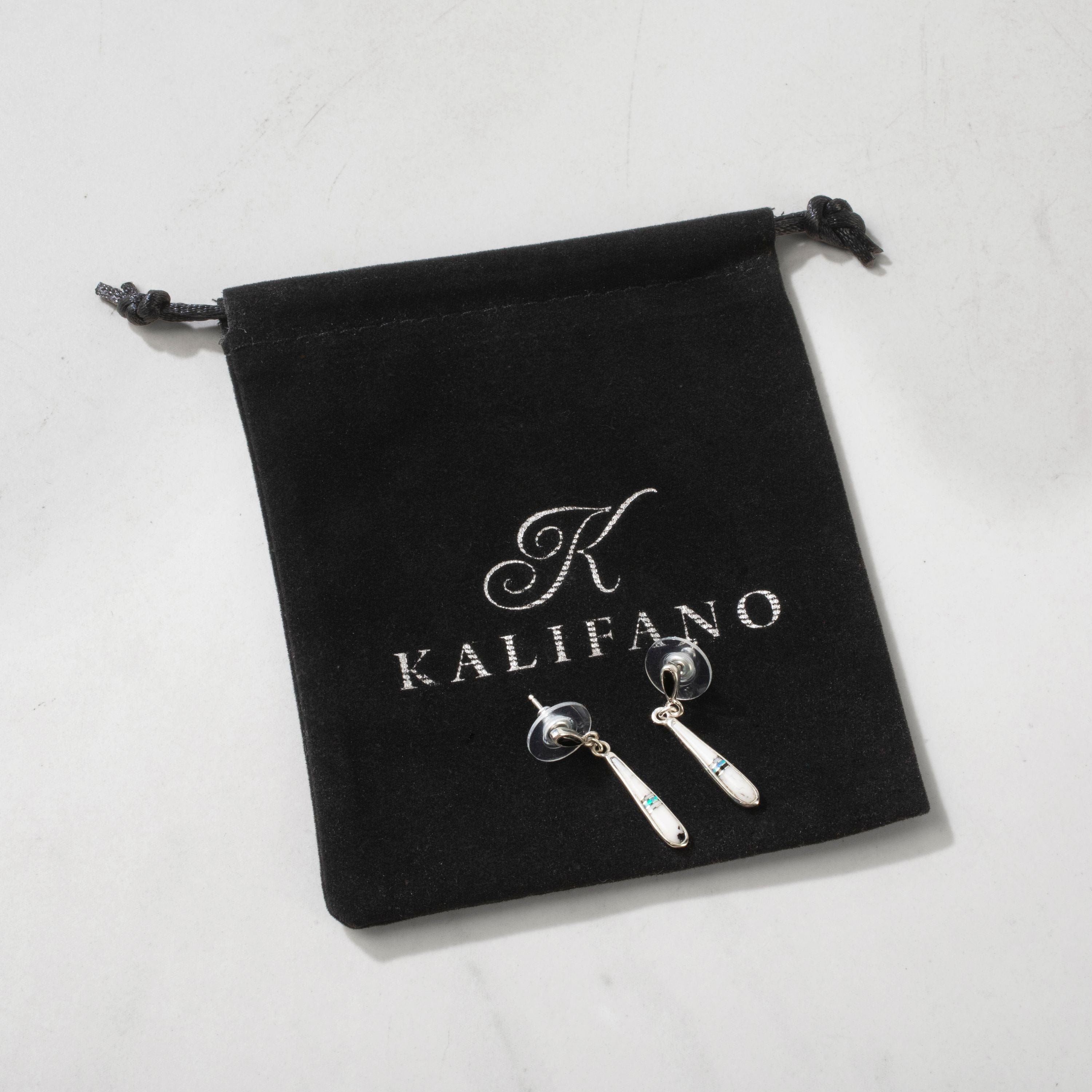 Kalifano Southwest Silver Jewelry White Buffalo Drop 925 Sterling Silver USA Handmade Earring with Stud Backing NME.0618.WB