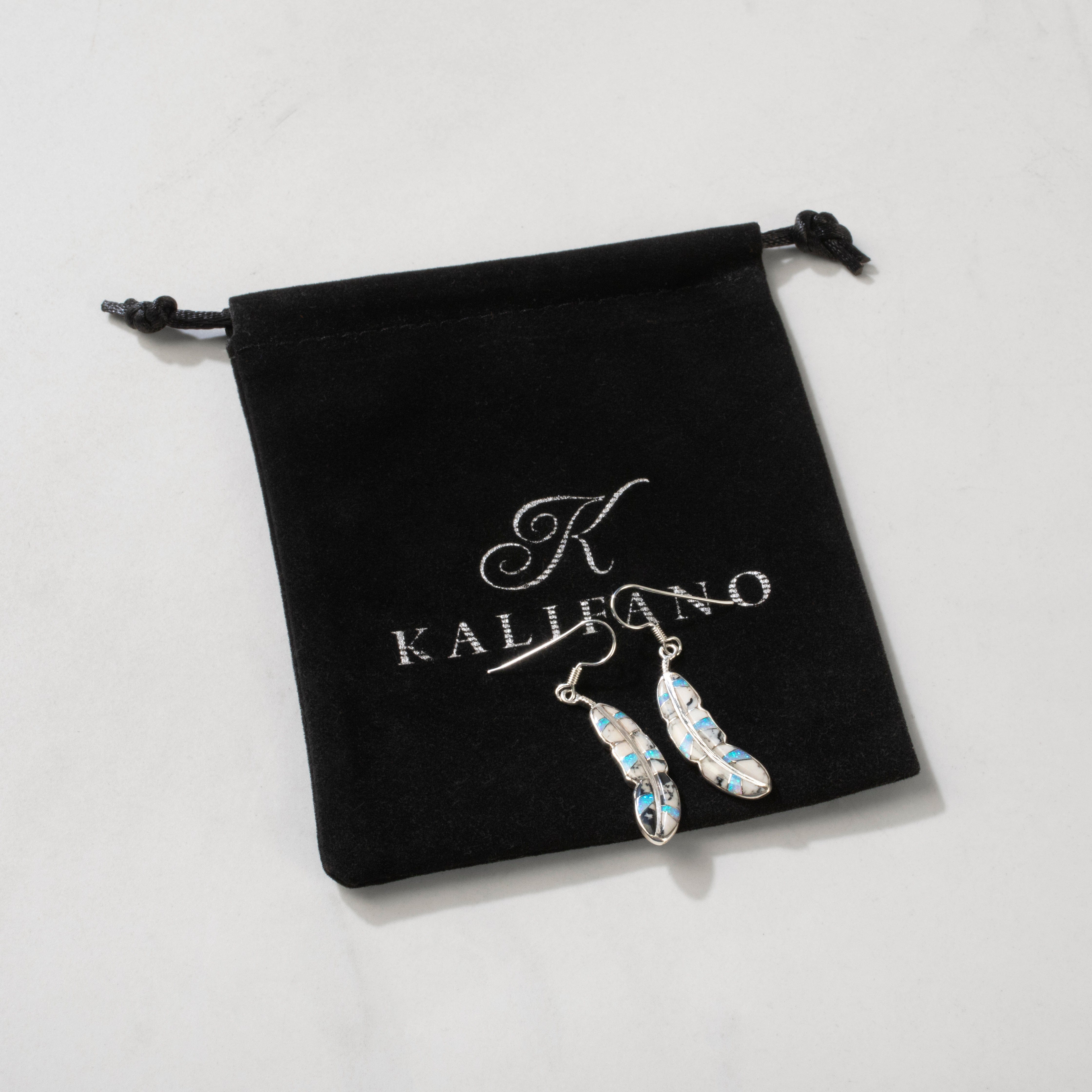 Kalifano Southwest Silver Jewelry White Buffalo Feather 925 Sterling Silver USA Handmade Earring with French Hook NME.2312.WB