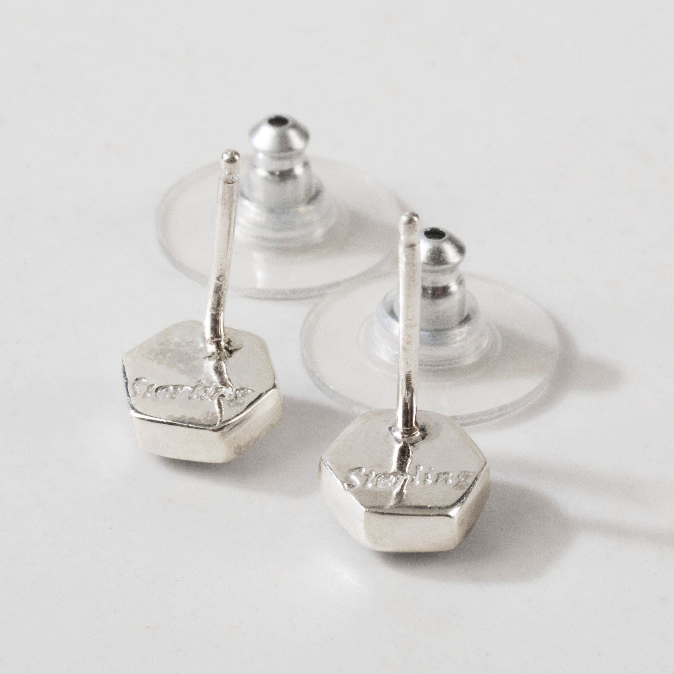 Kalifano Southwest Silver Jewelry White Buffalo Hexagon 925 Sterling Silver USA Handmade Earring with Stud Backing NME.0645.WB