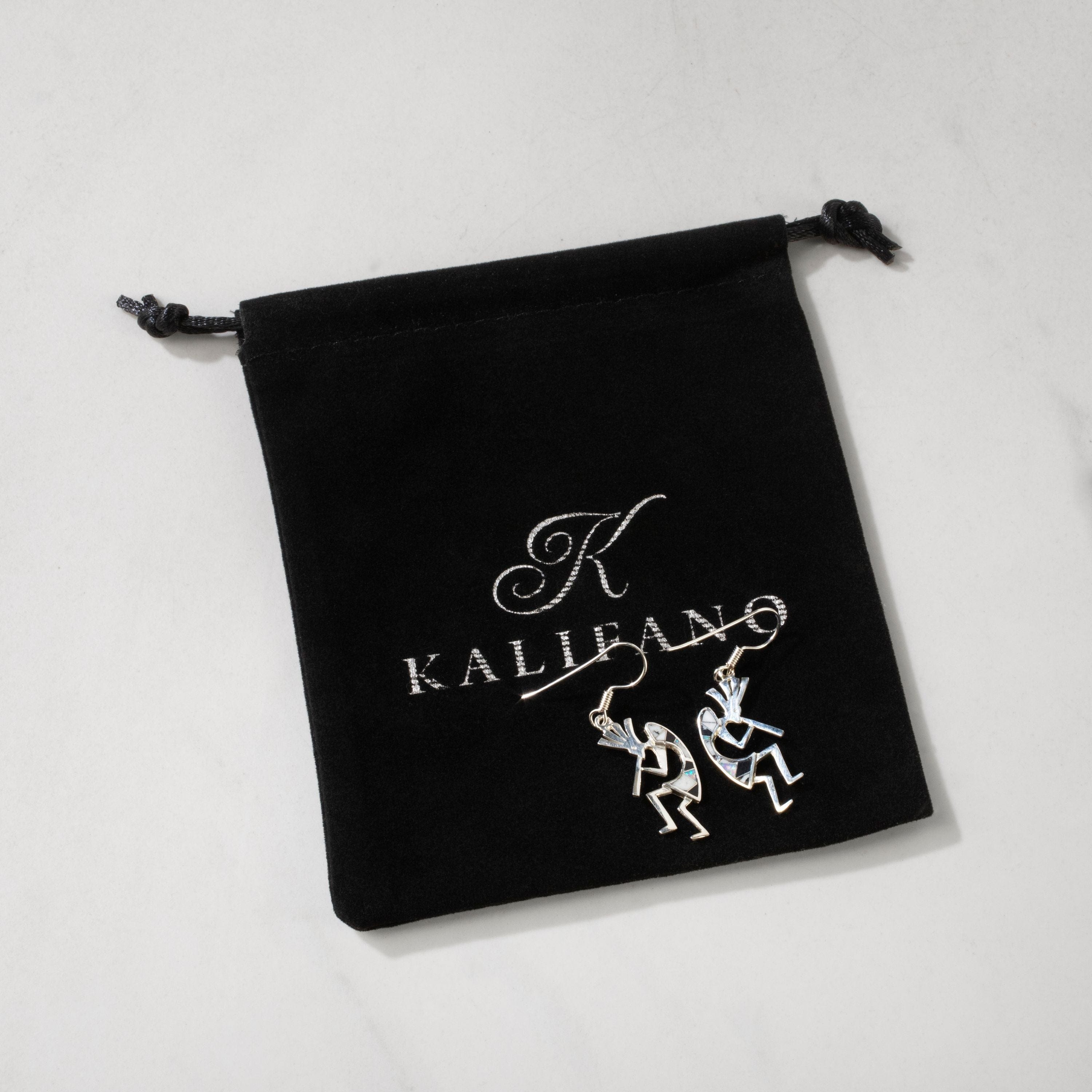 Kalifano Southwest Silver Jewelry White Buffalo Kokopelli 925 Sterling Silver USA Handmade Earring with French Hook NME.2155.WB