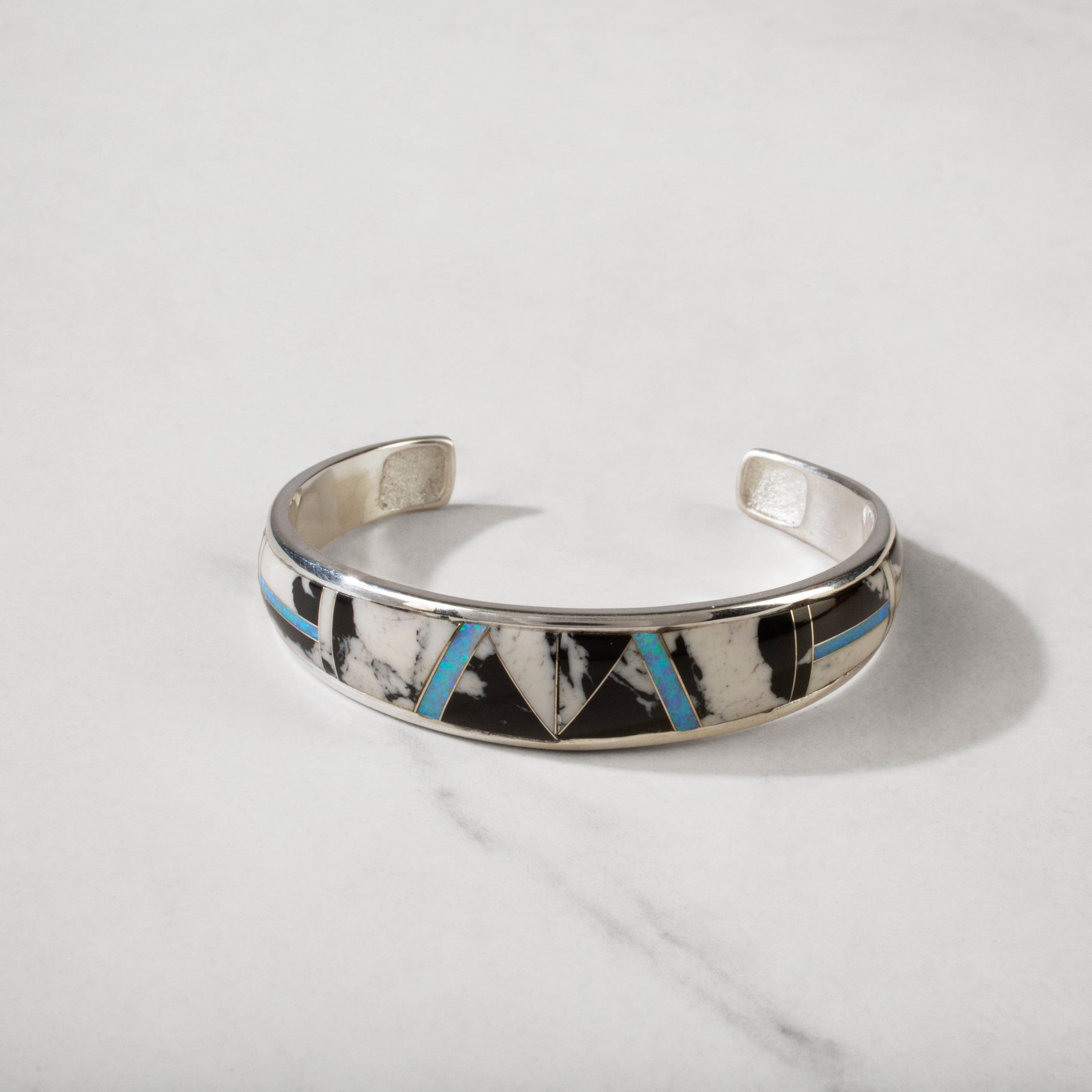 Kalifano Southwest Silver Jewelry White Buffalo & Opal USA Handmade 925 Sterling Silver Cuff NMB.0691L.WB