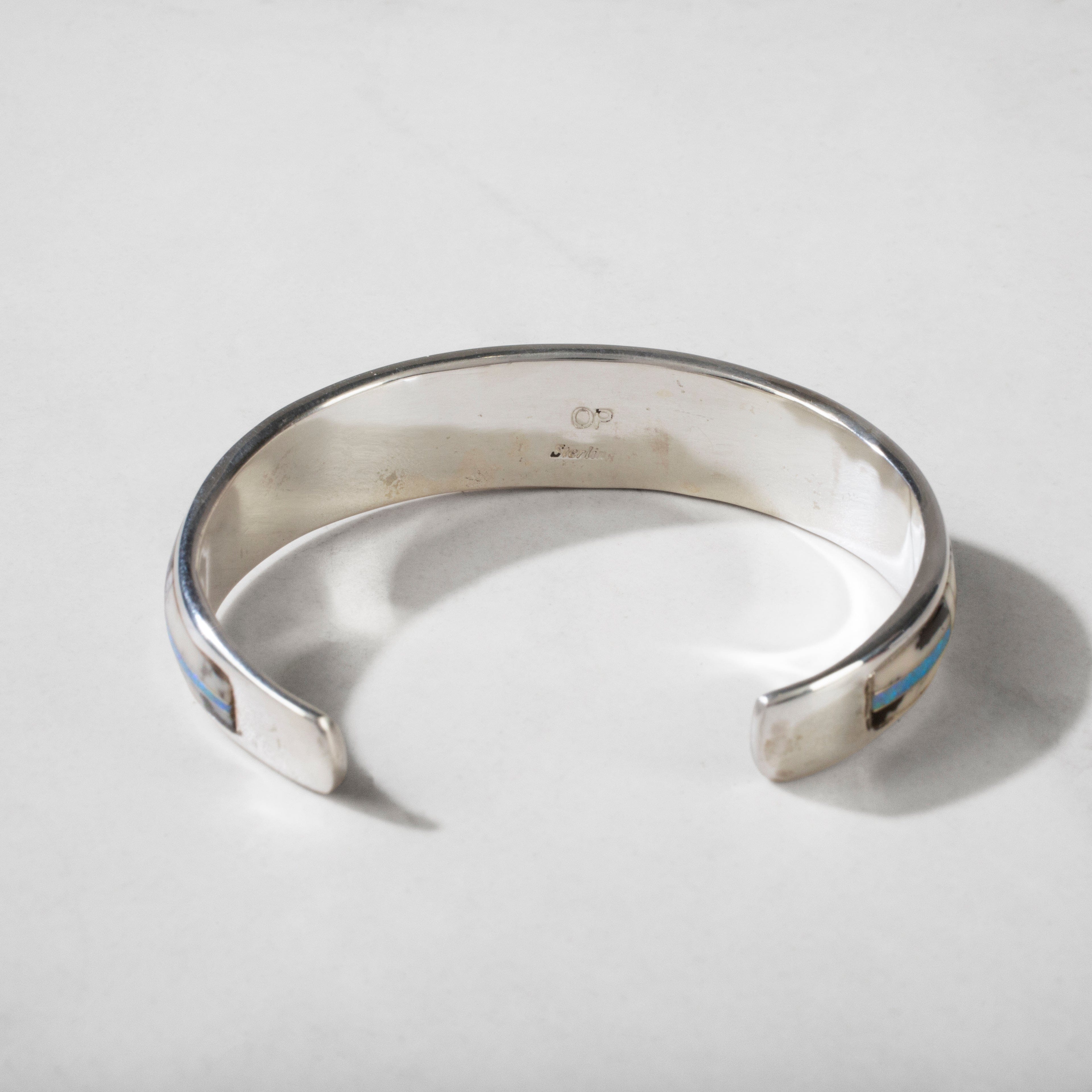Kalifano Southwest Silver Jewelry White Buffalo & Opal USA Handmade 925 Sterling Silver Cuff NMB.0691L.WB