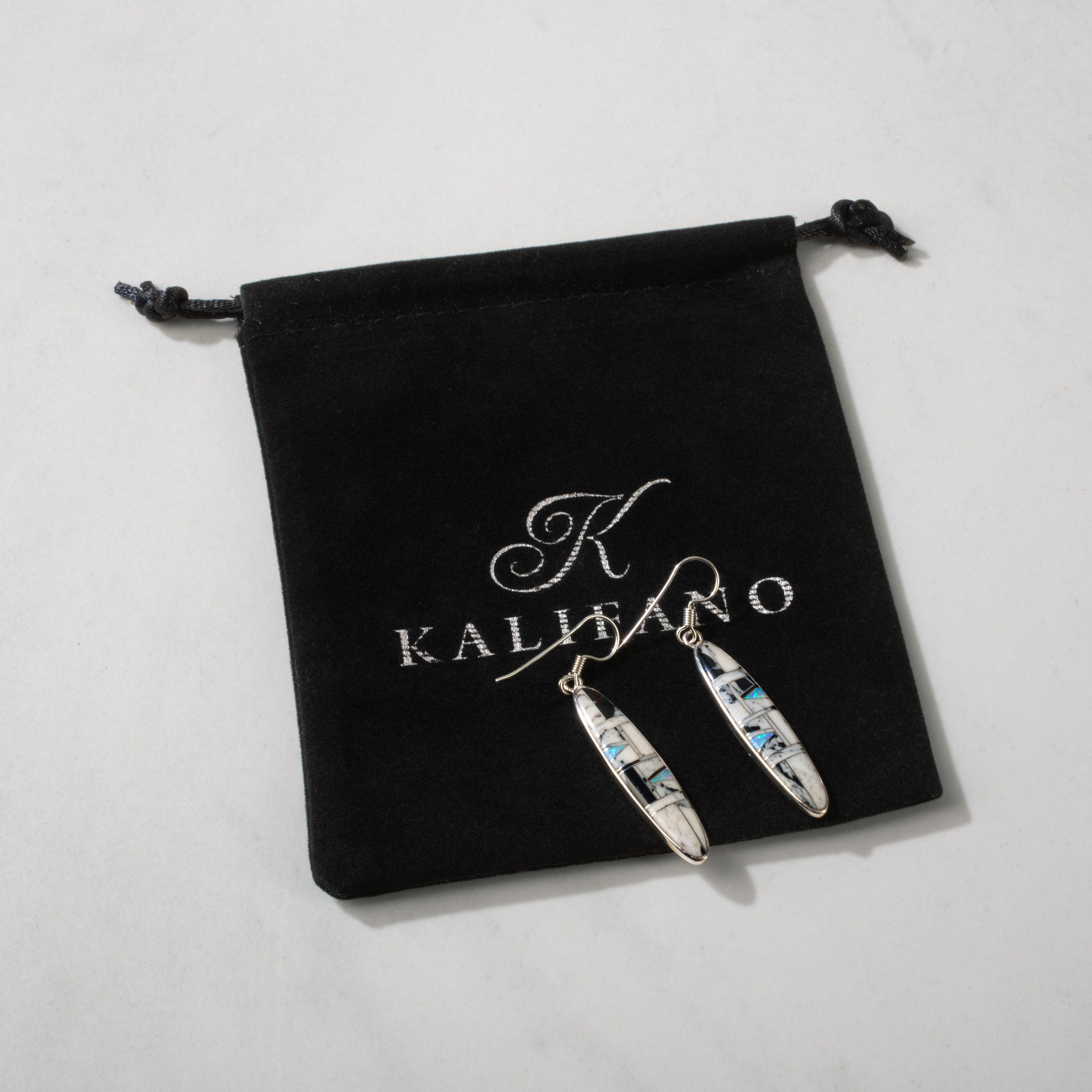 Kalifano Southwest Silver Jewelry White Buffalo Oval 925 Sterling Silver USA Handmade Earring with French Hook NME.2228.WB