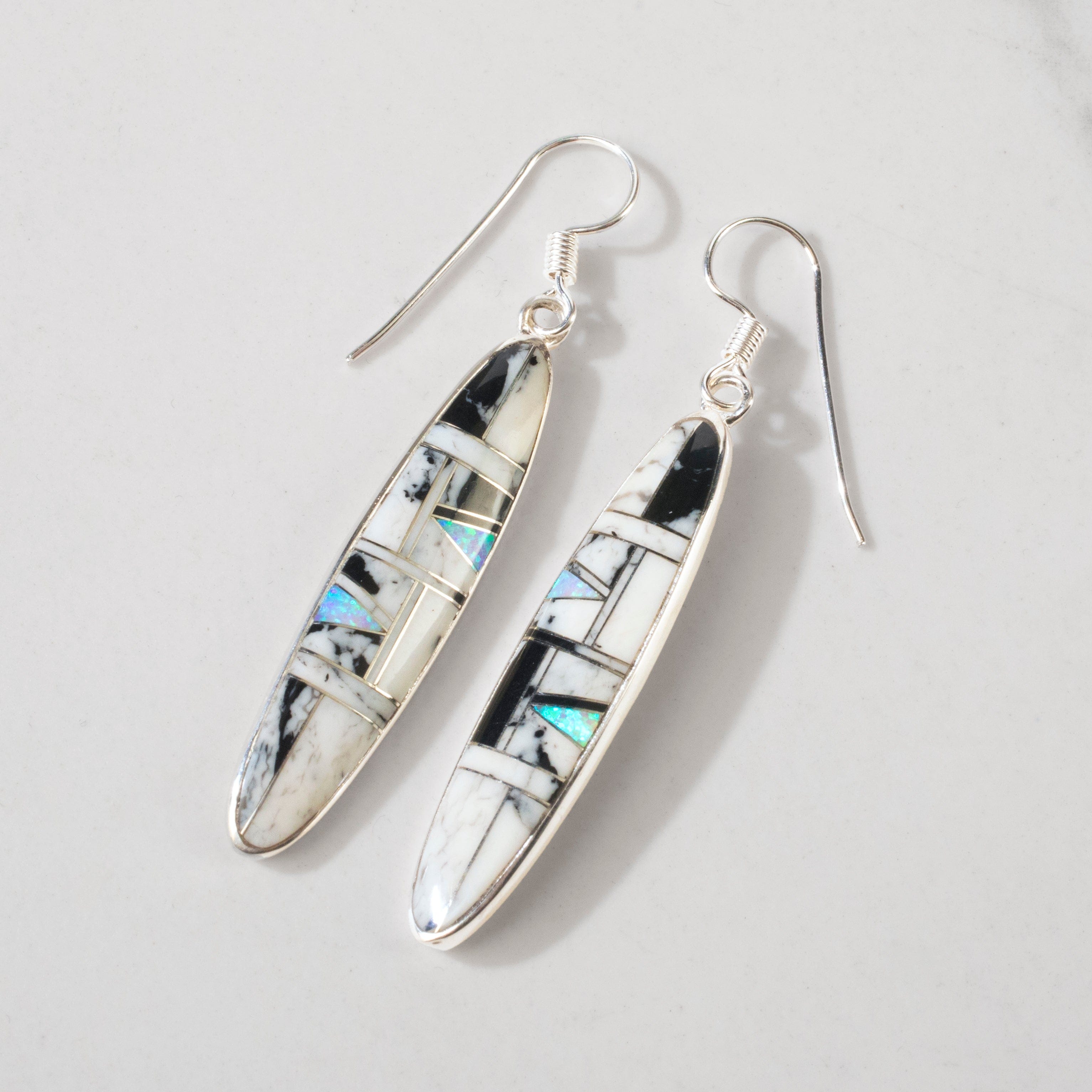 Kalifano Southwest Silver Jewelry White Buffalo Oval 925 Sterling Silver USA Handmade Earring with French Hook NME.2228.WB