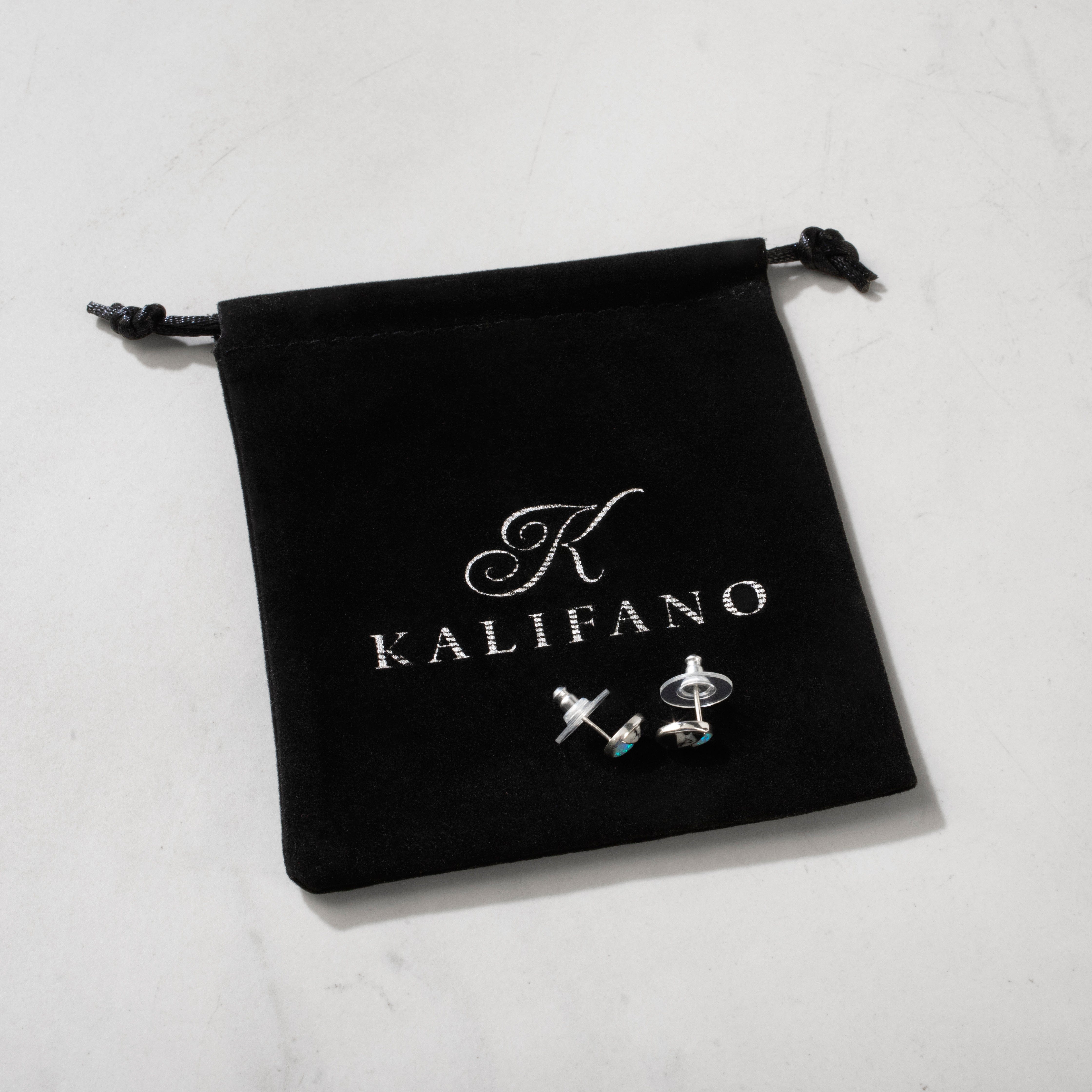 Kalifano Southwest Silver Jewelry White Buffalo Oval 925 Sterling Silver USA Handmade Earring with Stud Backing NME.2306.WB