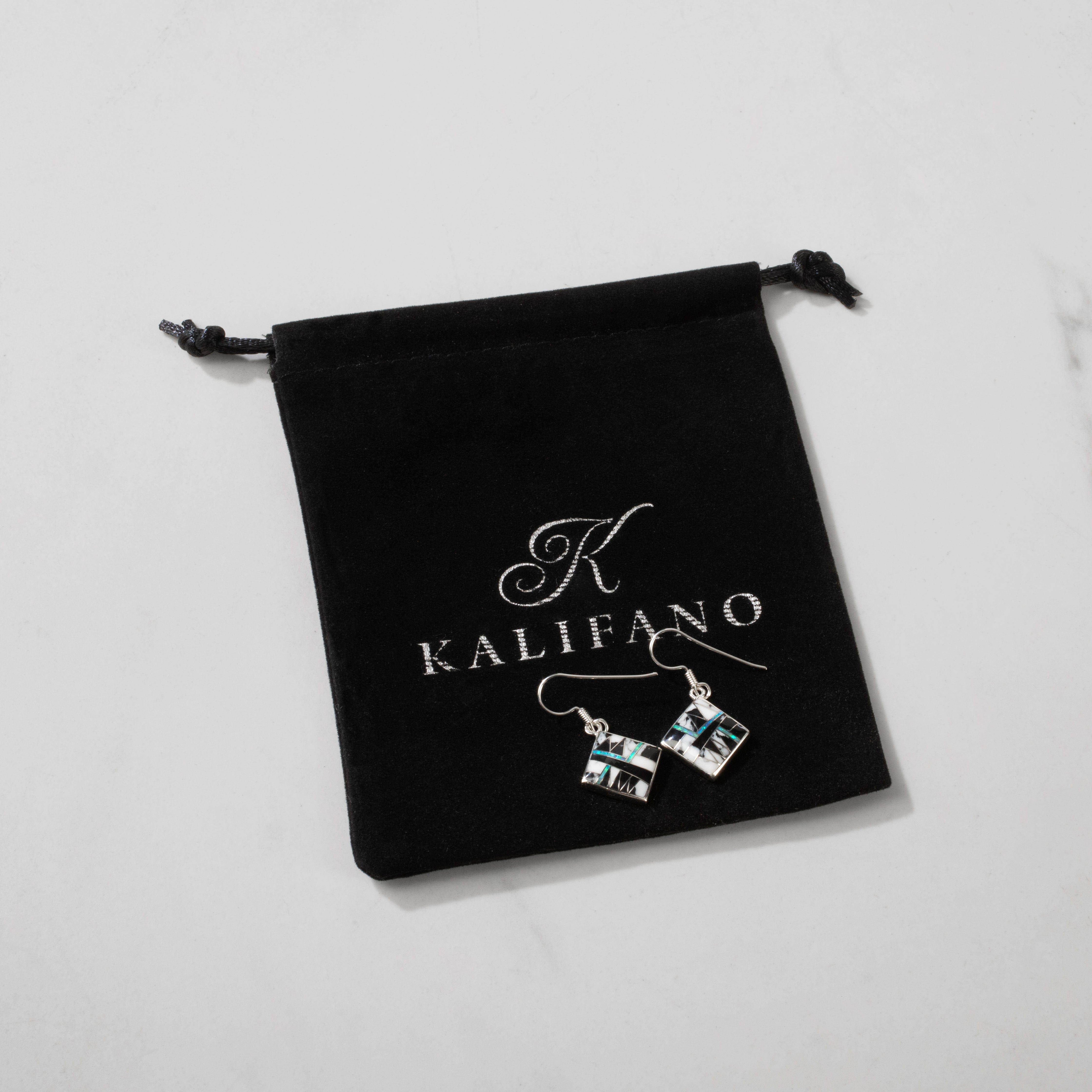 Kalifano Southwest Silver Jewelry White Buffalo Square 925 Sterling Silver Earring USA Handmade with French Hook NME.2016.WB