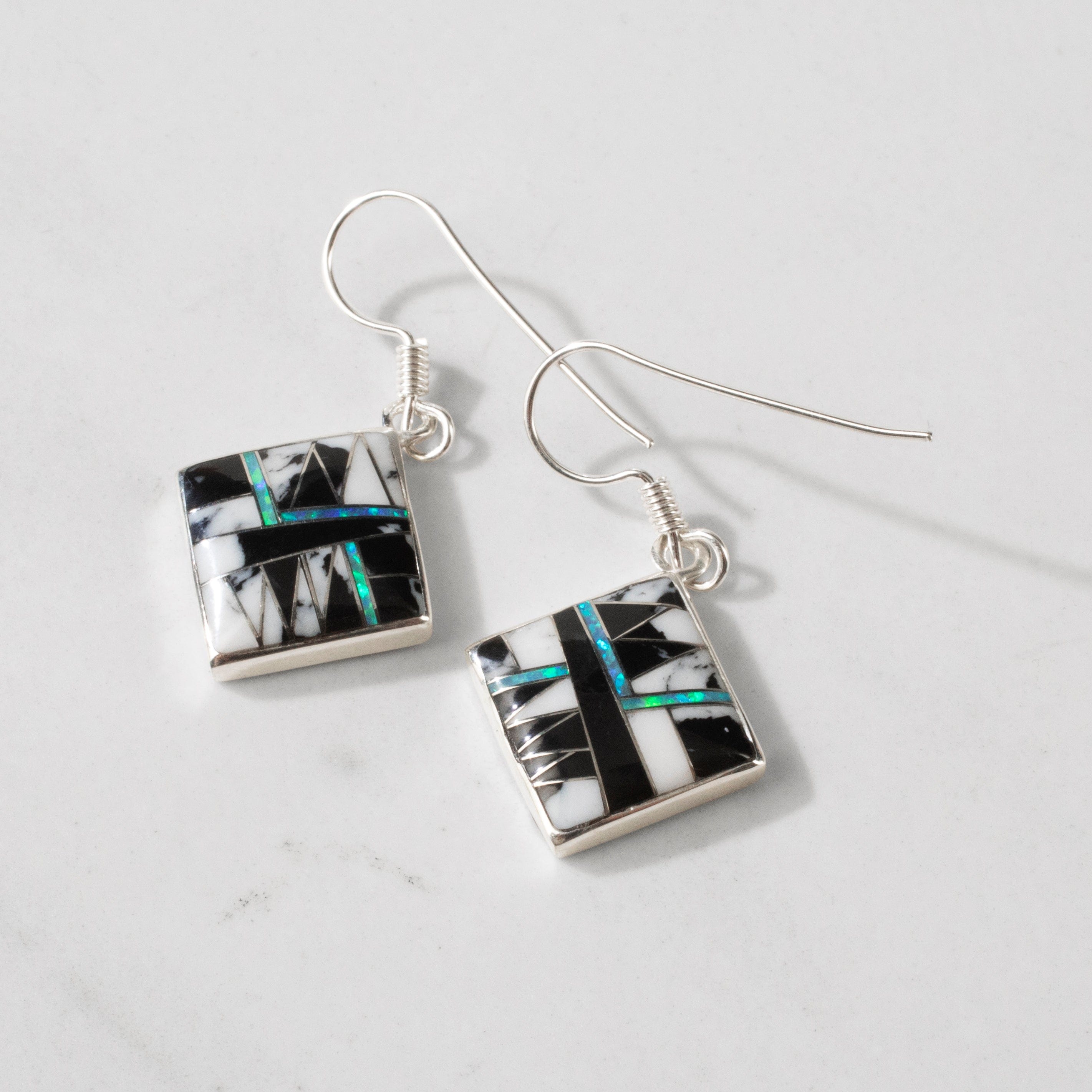 Kalifano Southwest Silver Jewelry White Buffalo Square 925 Sterling Silver Earring USA Handmade with French Hook NME.2016.WB
