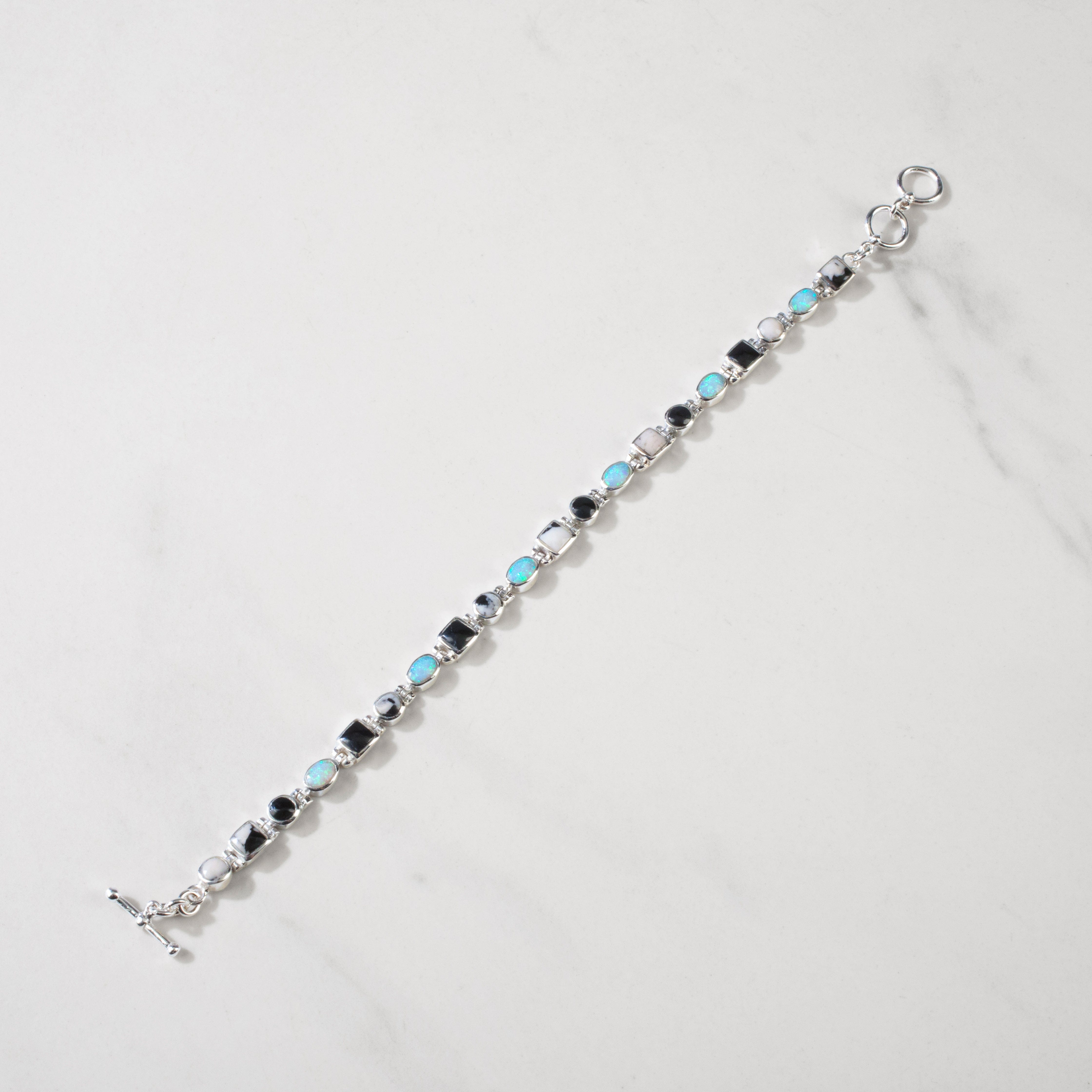 Kalifano Southwest Silver Jewelry White Buffalo Turquoise 925 Sterling Silver Bracelet USA Handmade with Opal Accent NMB.0548.WB