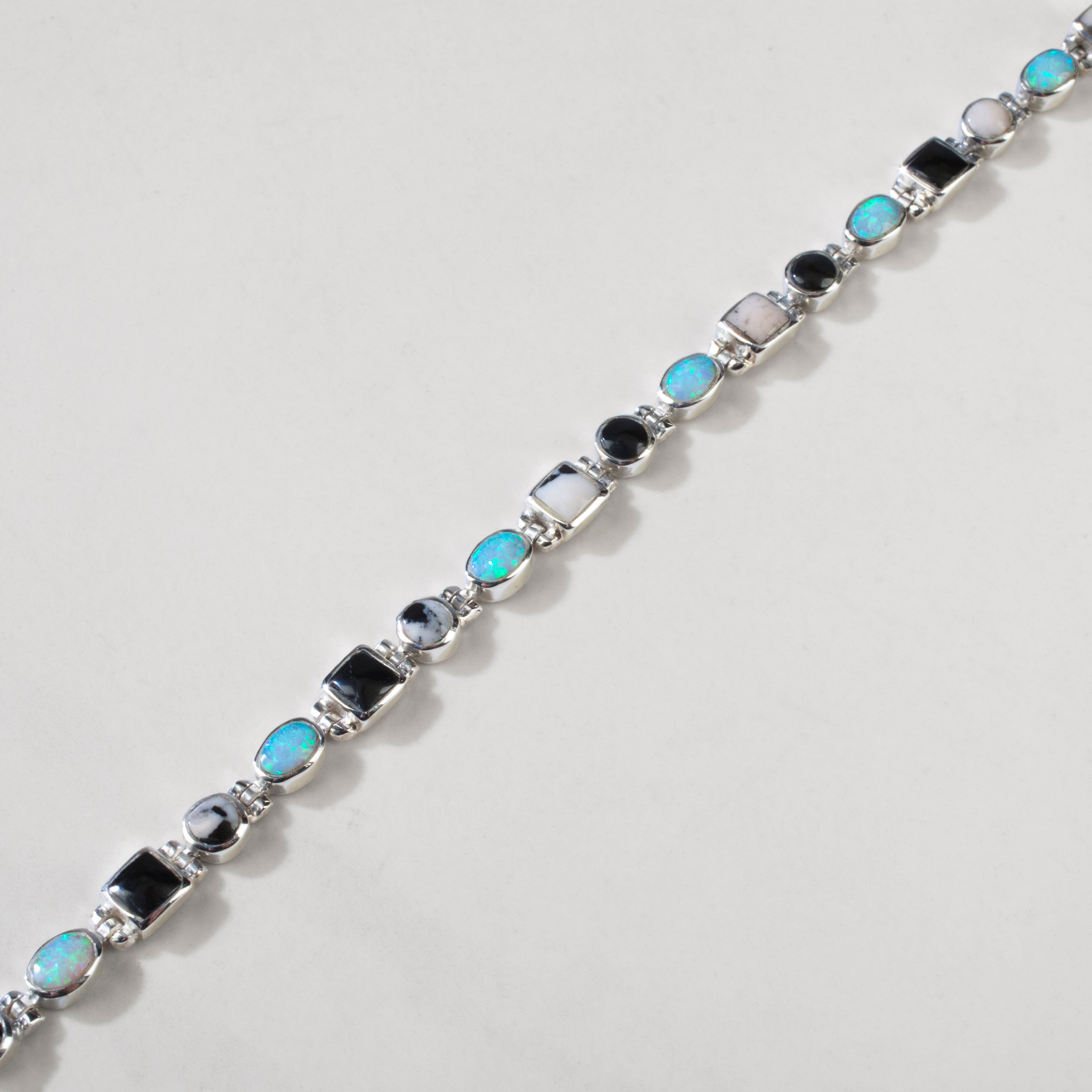Kalifano Southwest Silver Jewelry White Buffalo Turquoise 925 Sterling Silver Bracelet USA Handmade with Opal Accent NMB.0548.WB