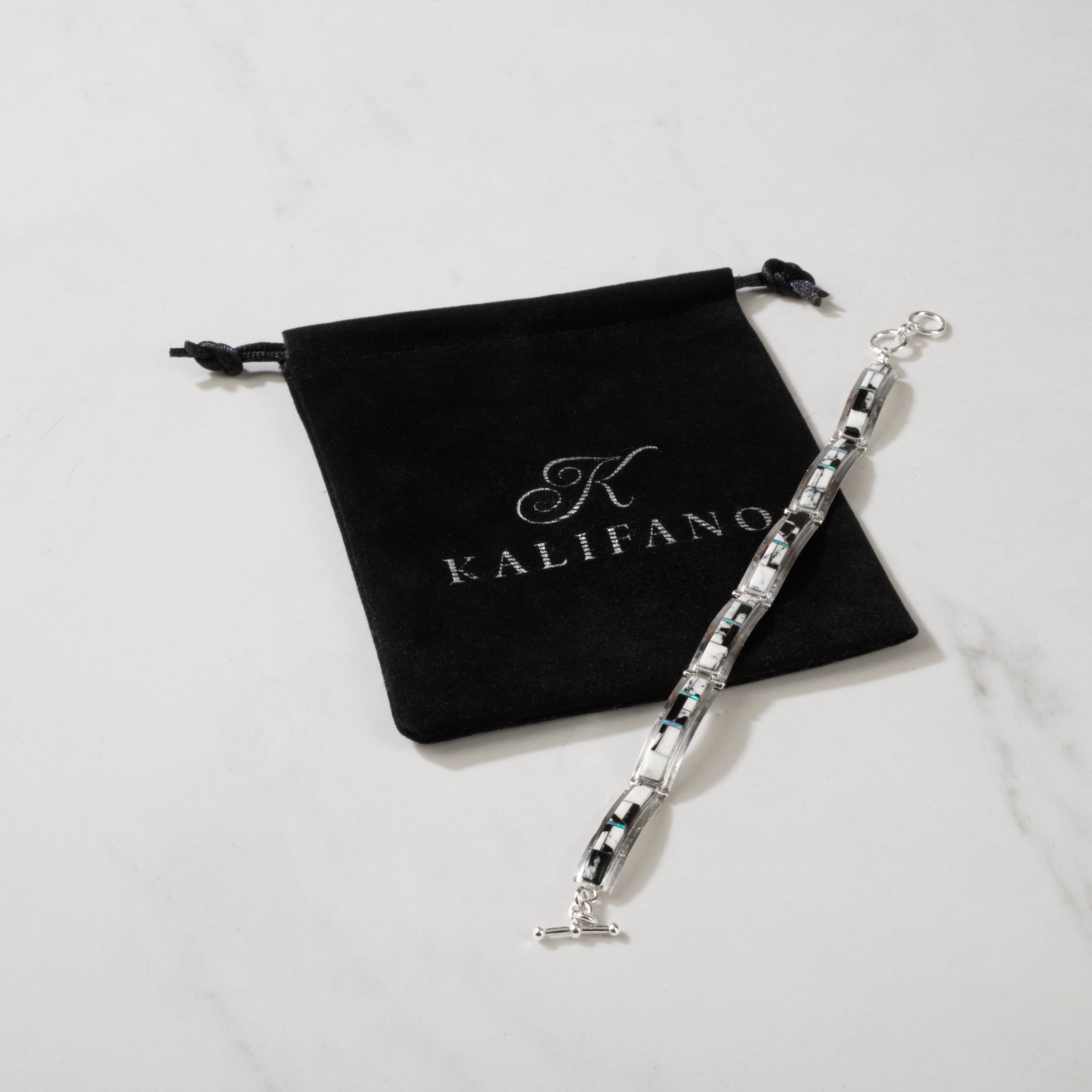 Kalifano Southwest Silver Jewelry White Buffalo Turquoise 925 Sterling Silver Bracelet USA Handmade with Opal Accent NMB.0556.WB
