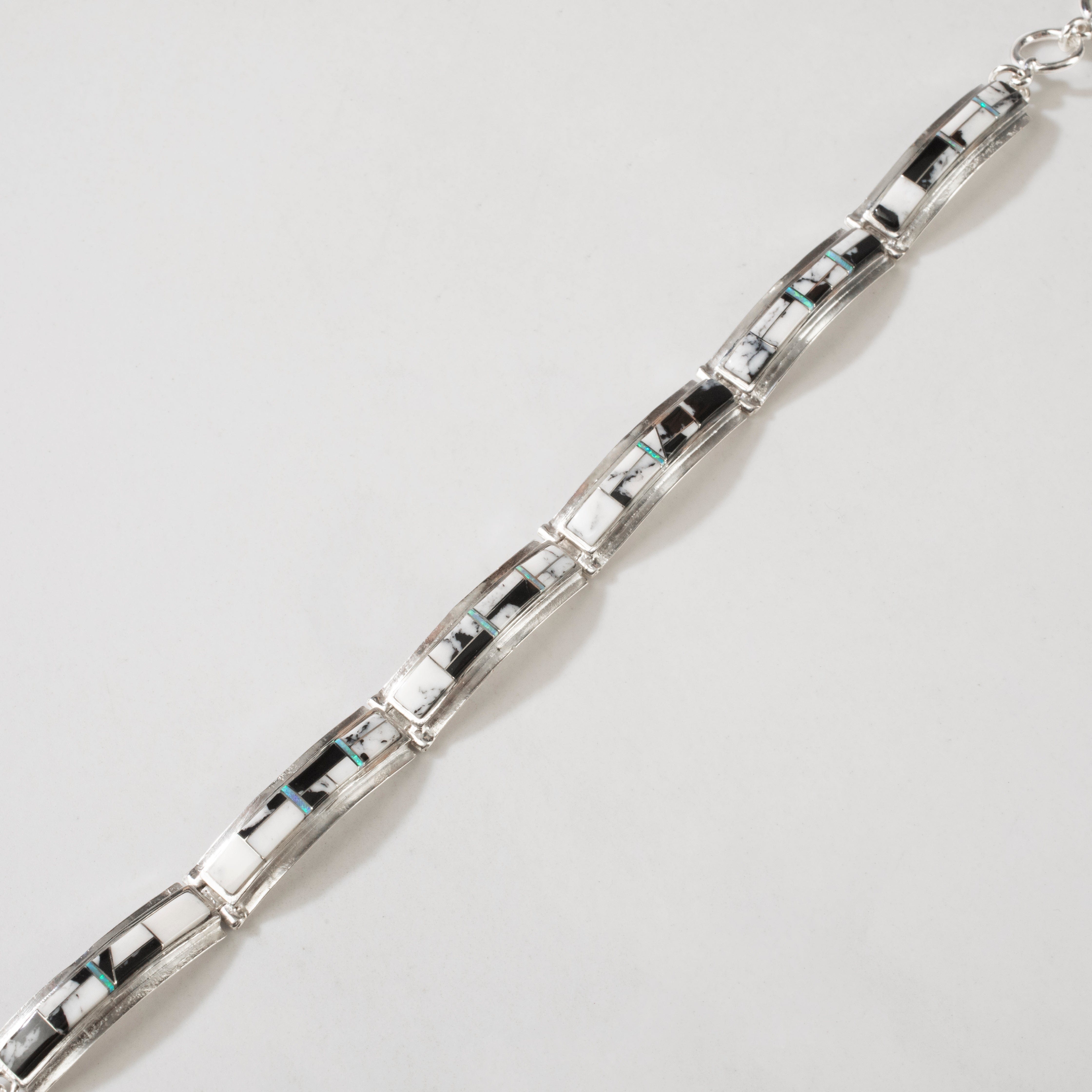 Kalifano Southwest Silver Jewelry White Buffalo Turquoise 925 Sterling Silver Bracelet USA Handmade with Opal Accent NMB.0556.WB