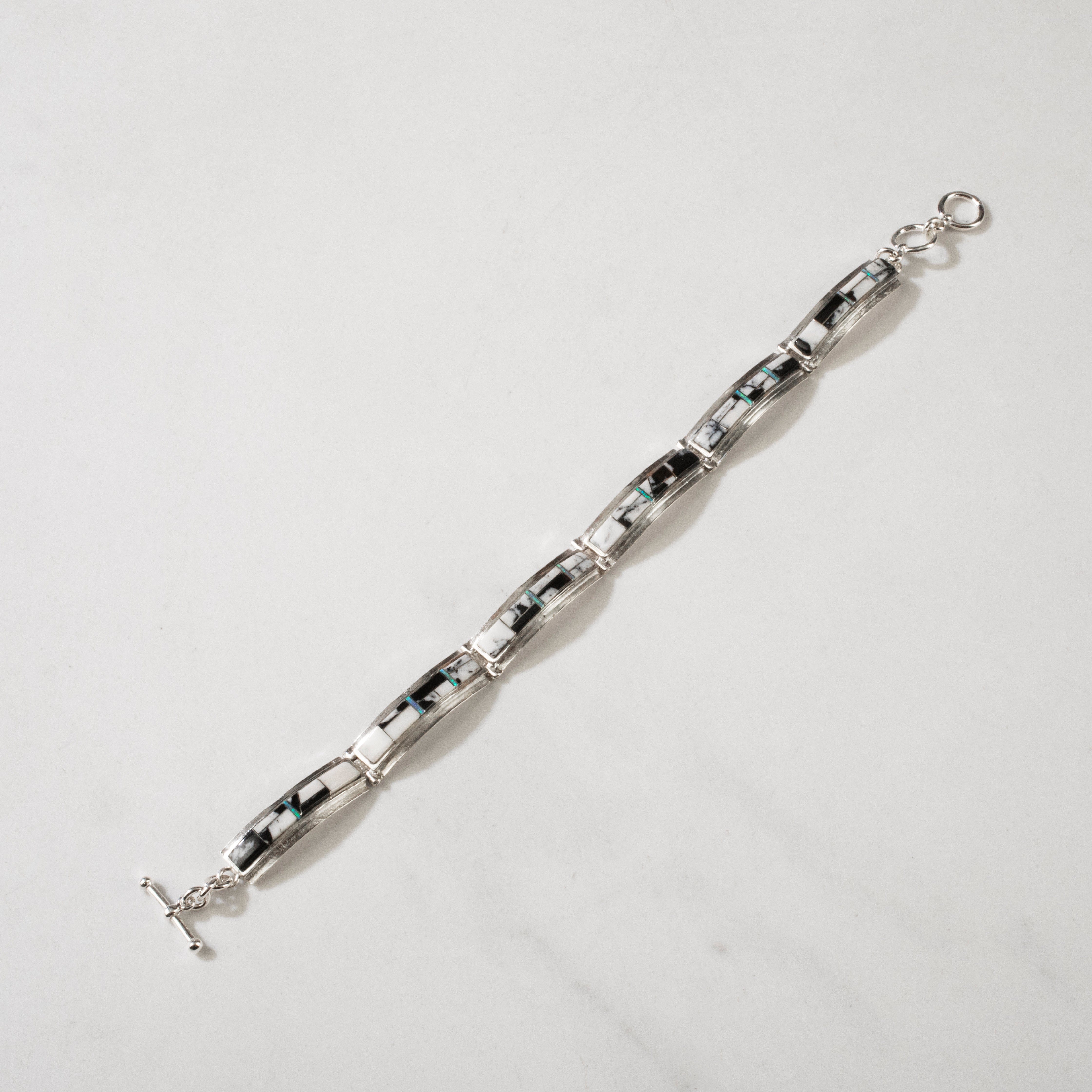 Kalifano Southwest Silver Jewelry White Buffalo Turquoise 925 Sterling Silver Bracelet USA Handmade with Opal Accent NMB.0556.WB
