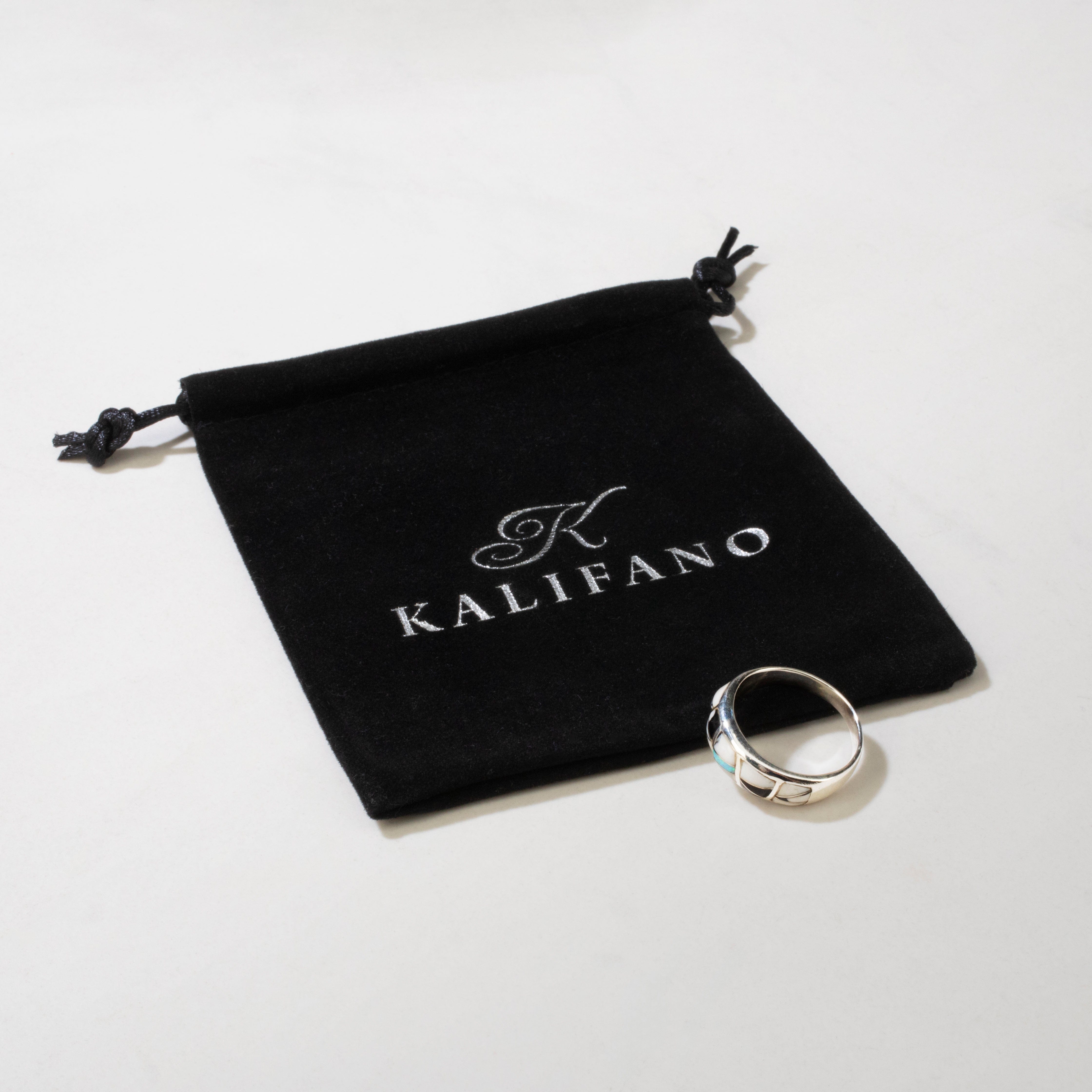 Kalifano Southwest Silver Jewelry White Buffalo Turquoise 925 Sterling Silver Ring USA Handmade with Laboratory Opal Accent