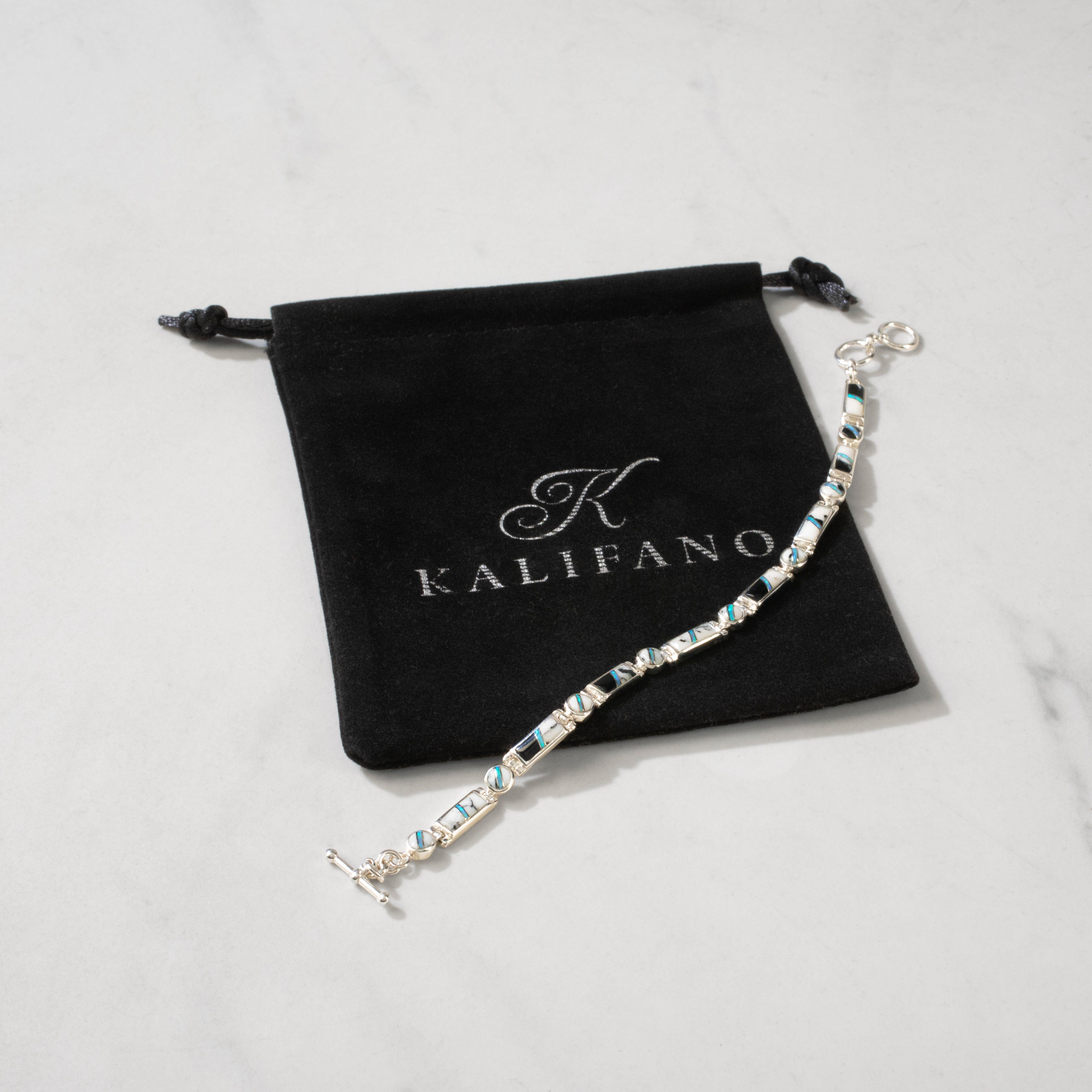 Kalifano Southwest Silver Jewelry White Buffalo Turquoise 925 Sterling Silver USA Handmade Bracelet NMB.0218.WB