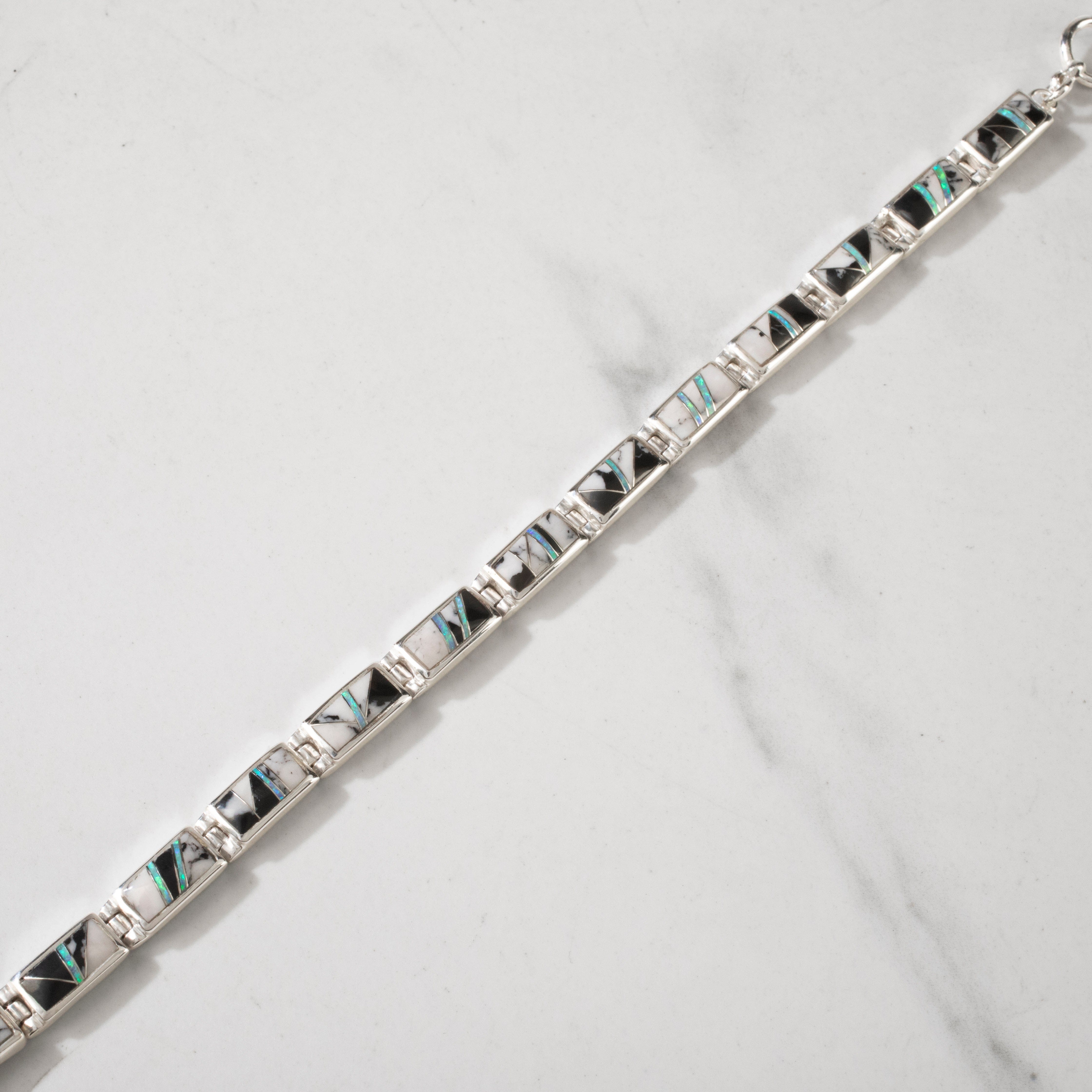 Kalifano Southwest Silver Jewelry White Buffalo Turquoise 925 Sterling Silver USA Handmade Bracelet with Opal Accent NMB.0229.WB