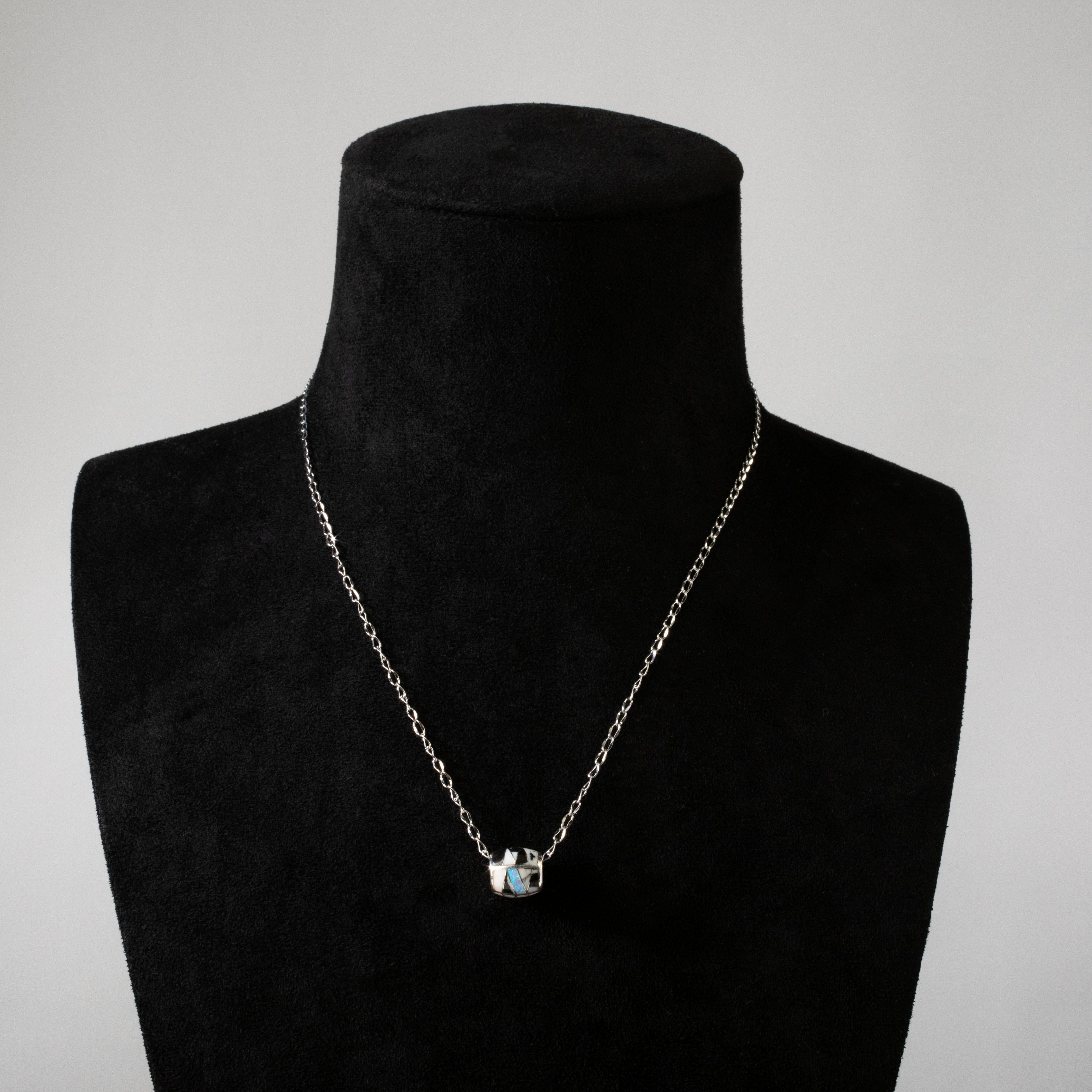 Kalifano Southwest Silver Jewelry White Buffalo Turquoise Bead 925 Sterling Silver USA Handmade Pendant with Opal Accent NMN.0570.WB