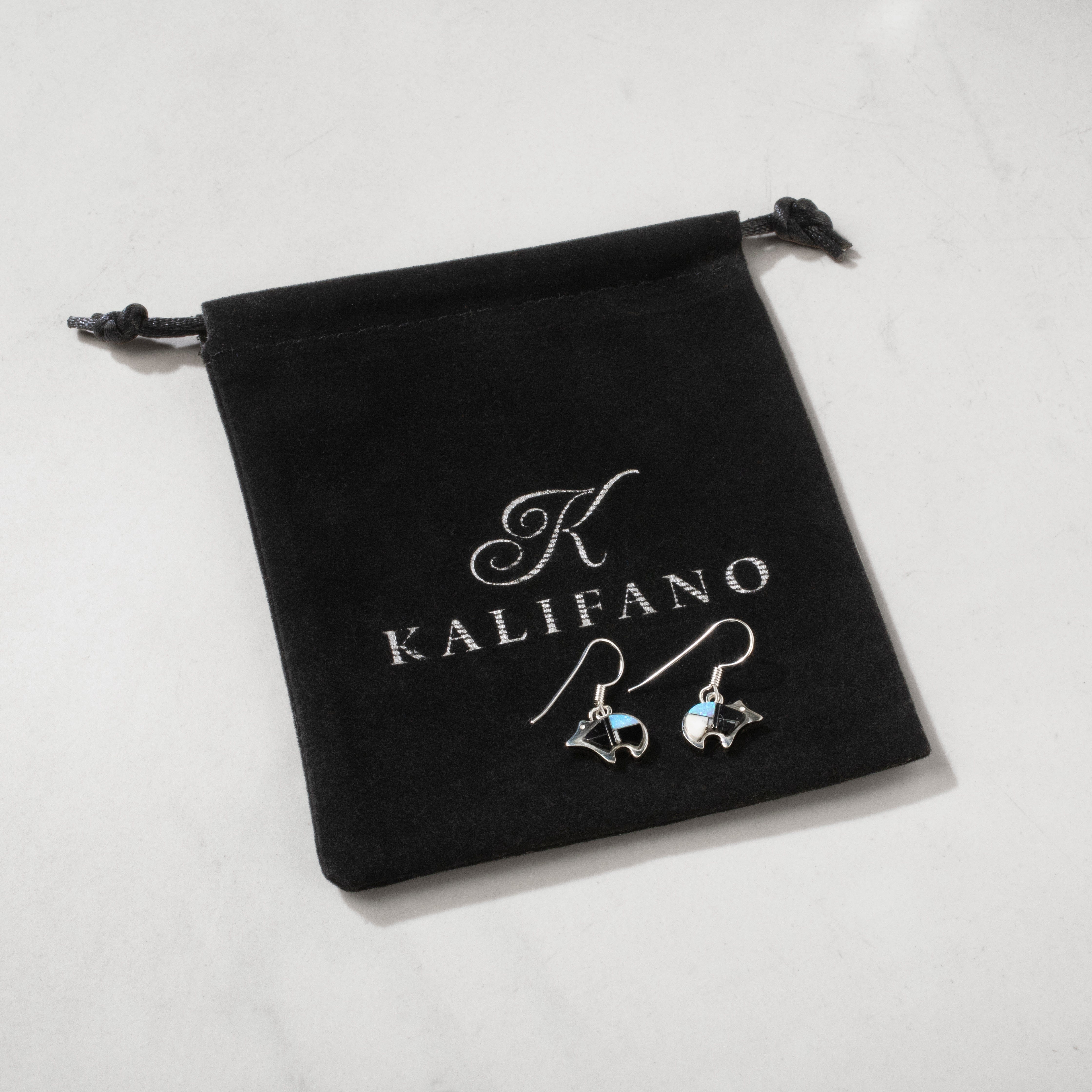 Kalifano Southwest Silver Jewelry White Buffalo Turquoise Bear 925 Sterling Silver USA Handmade Earrings with French Hook NME.0451.WB