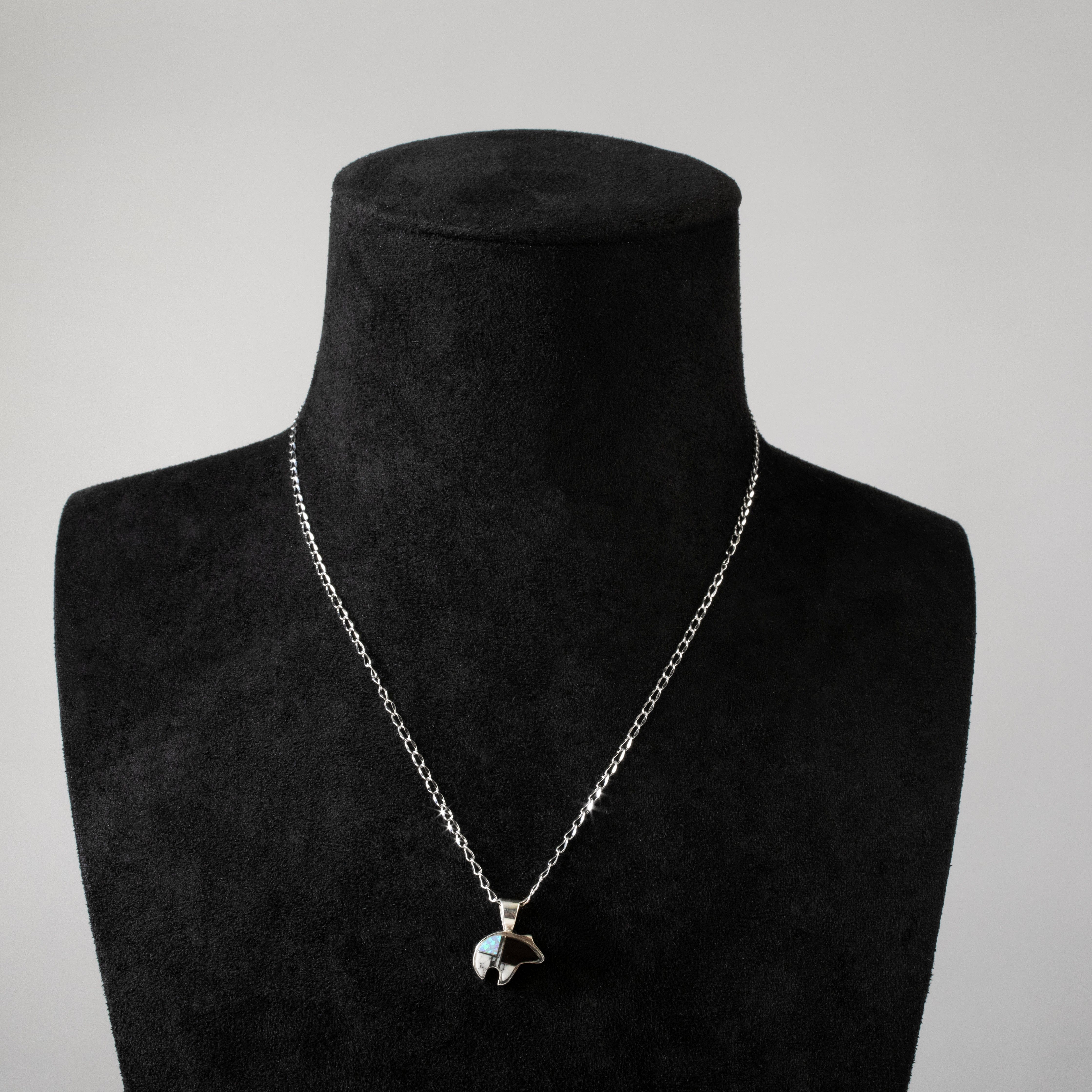 Kalifano Southwest Silver Jewelry White Buffalo Turquoise Bear 925 Sterling Silver USA Handmade Pendant NMN.0466.WB