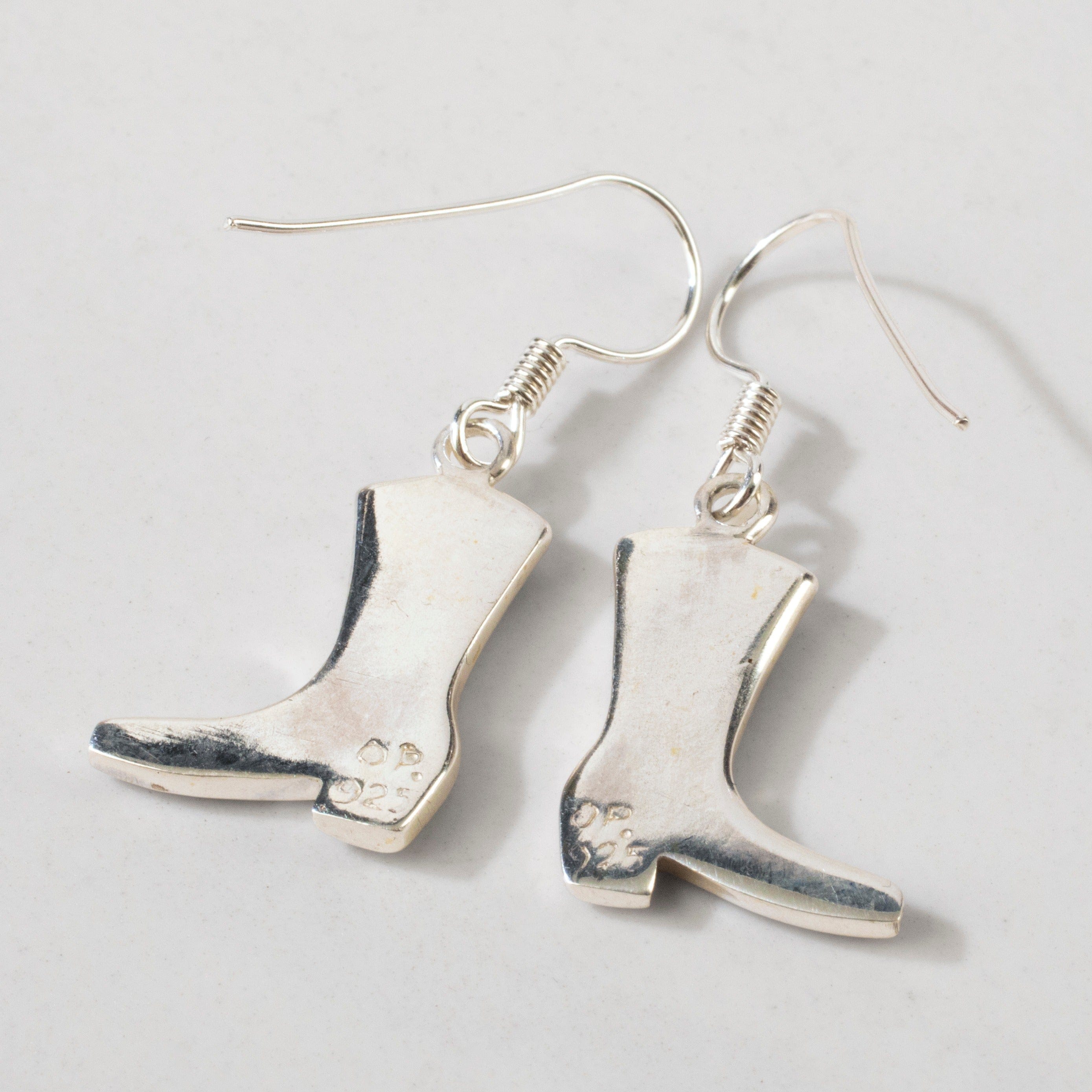 Kalifano Southwest Silver Jewelry White Buffalo Turquoise Boot 925 Sterling Silver USA Handmade Earring with French Hook NME.2297.WB