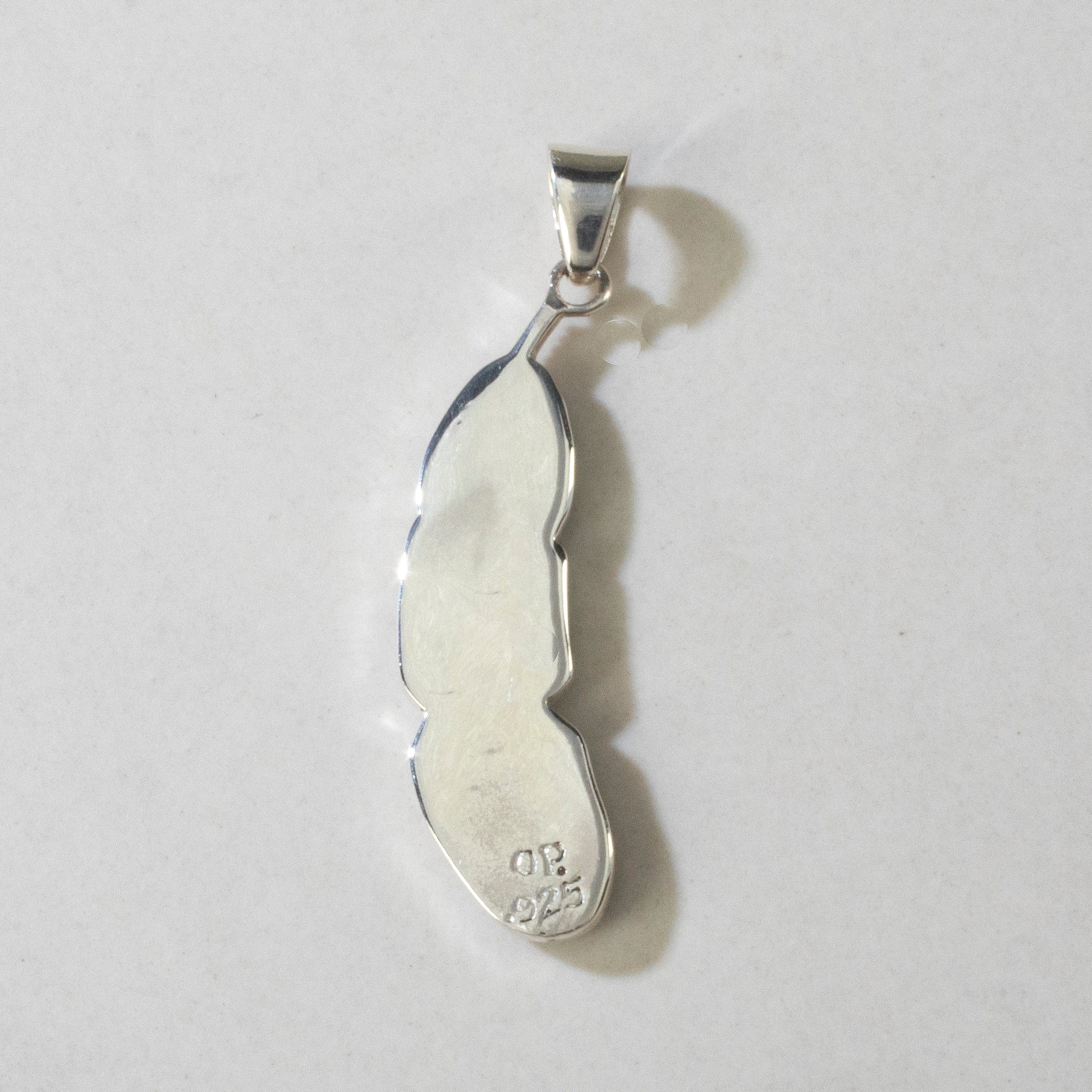 Kalifano Southwest Silver Jewelry White Buffalo Turquoise Feather 925 Sterling Silver Pendant USA Handmade with Opal Accent NMN.2312.WB