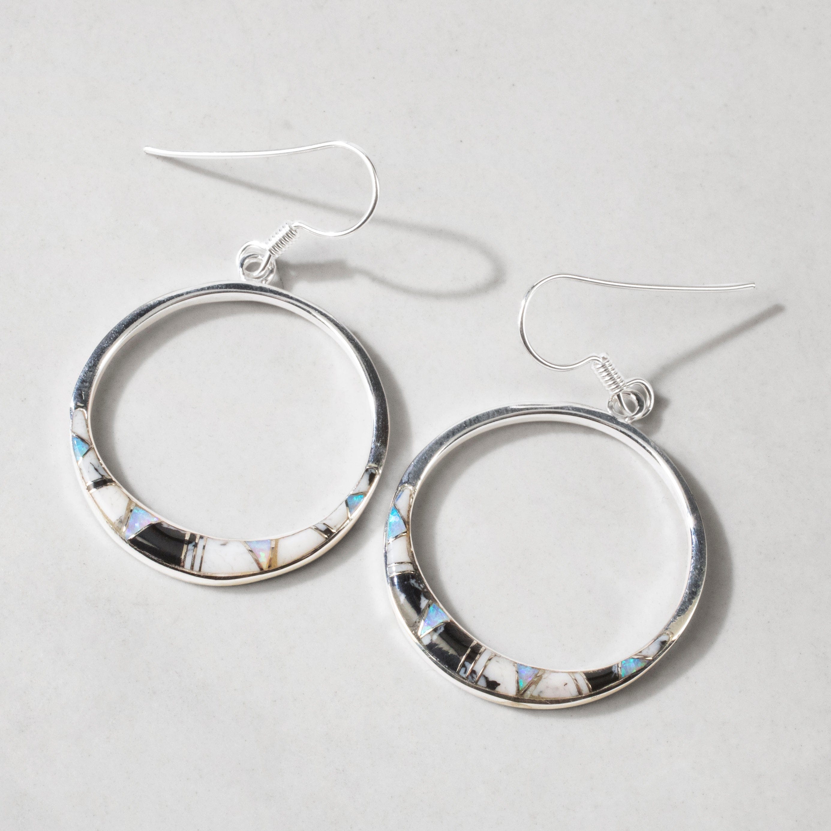 Kalifano Southwest Silver Jewelry White Buffalo Turquoise Hoop 925 Sterling Silver USA Handmade Earring with French Hook NME.2314.WB