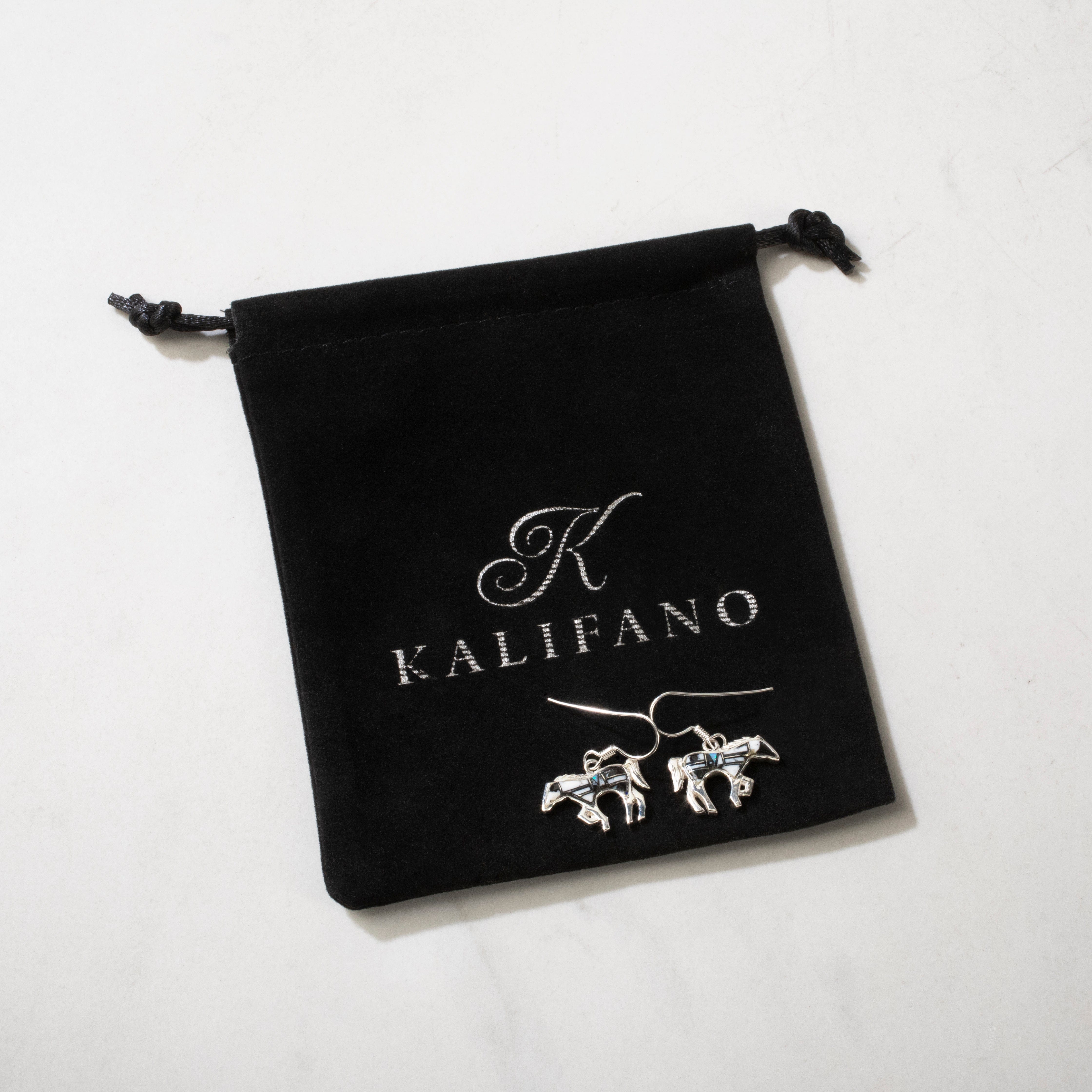 Kalifano Southwest Silver Jewelry White Buffalo Turquoise Horse USA Handmade 925 Sterling Silver Earrings with French Hook NME.1089.WB