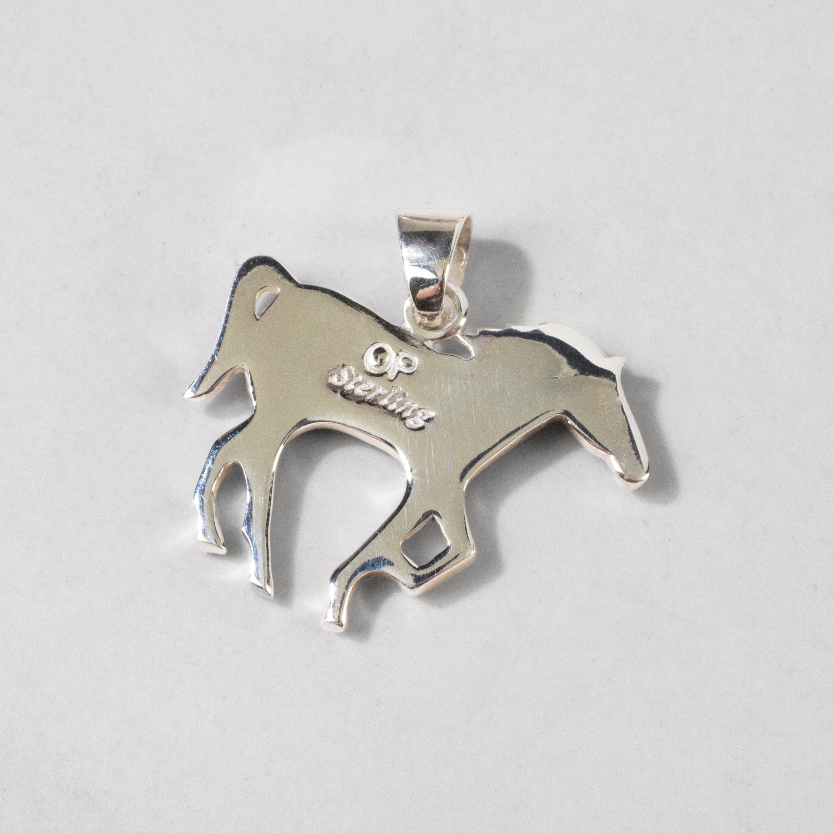 Kalifano Southwest Silver Jewelry White Buffalo Turquoise Horse USA Handmade 925 Sterling Silver Pendant with Opal Accent NMN.1089.WB