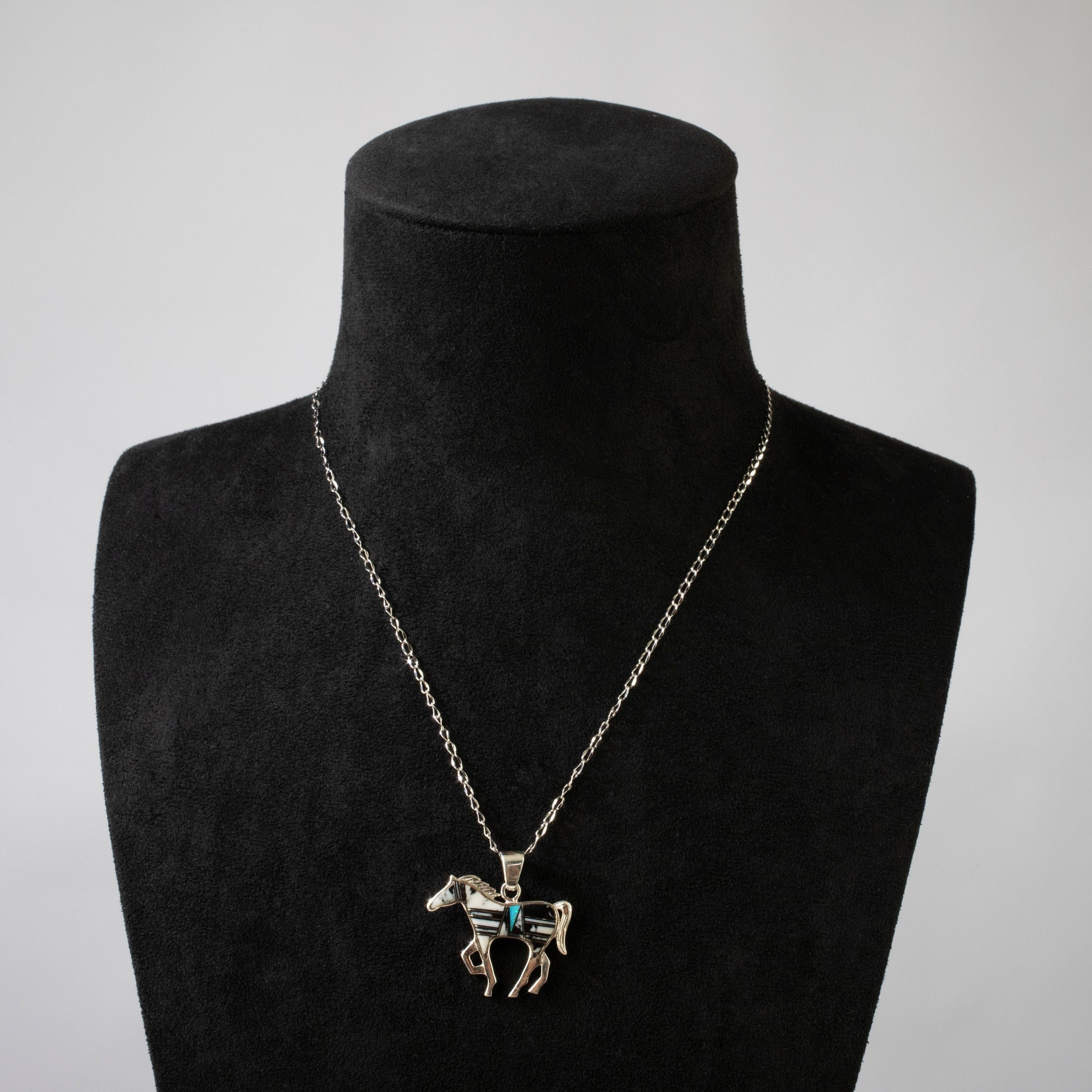 Kalifano Southwest Silver Jewelry White Buffalo Turquoise Horse USA Handmade 925 Sterling Silver Pendant with Opal Accent NMN.1089.WB
