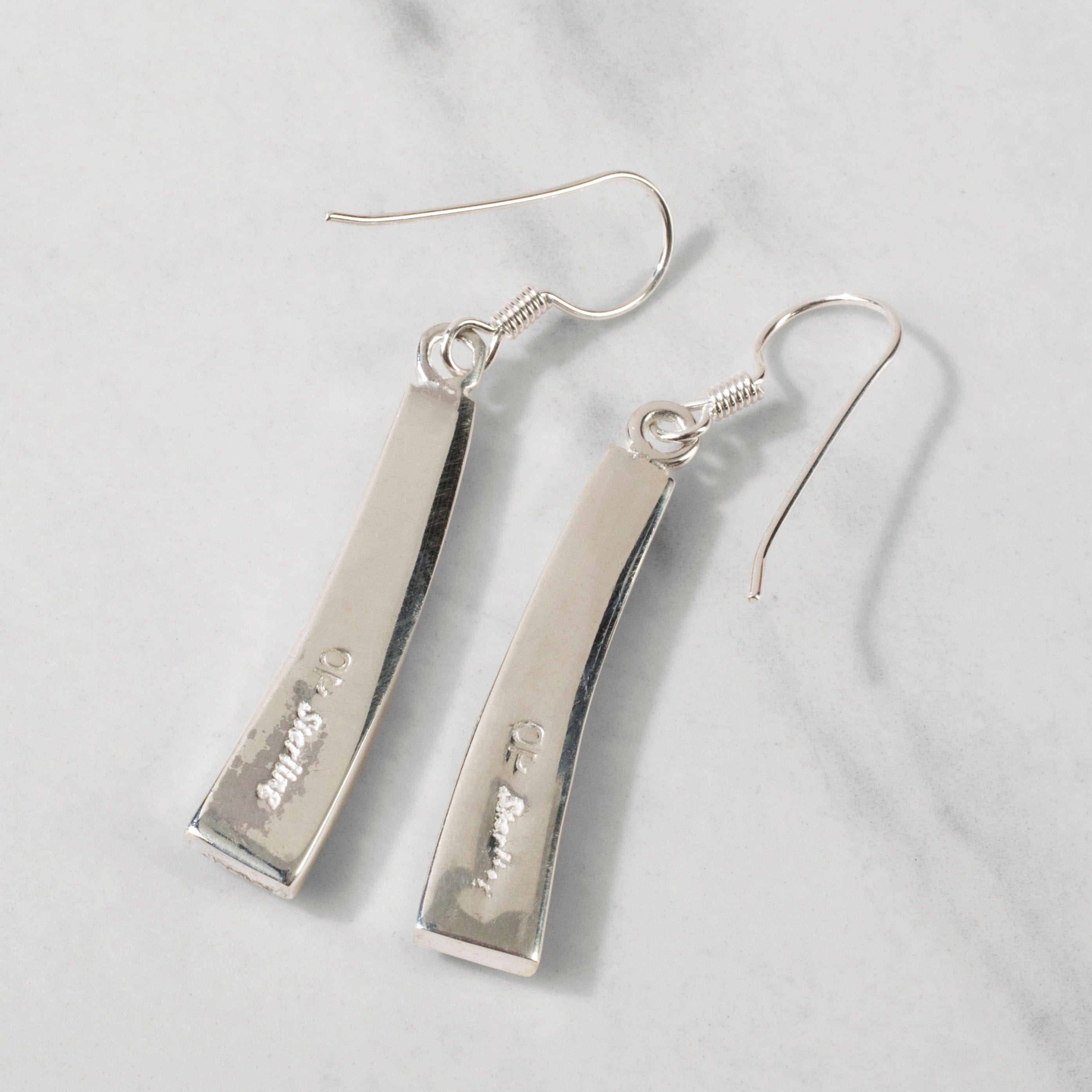 Kalifano Southwest Silver Jewelry White Buffalo Turquoise Rectangular 925 Sterling Silver USA Handmade Earring with French Hook NME.0810.WB